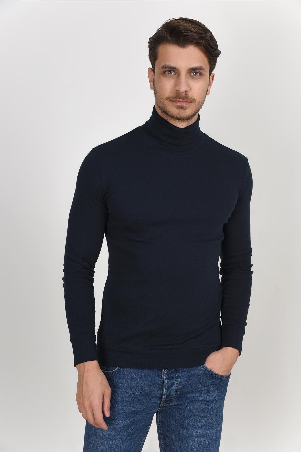 Süperlife Balıkcı Yaka Uzun Kollu Dar Kalıp İnce Erkek Sweatshirt SPR 2019K21