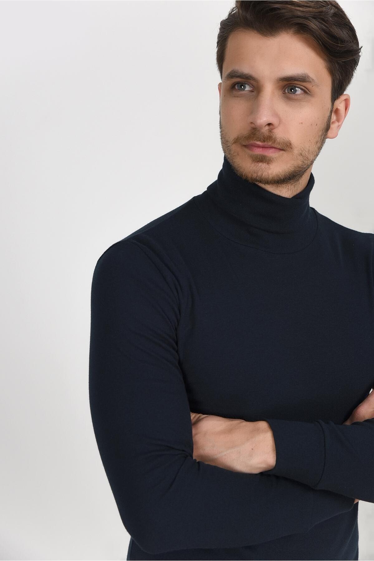 Süperlife Balıkcı Yaka Uzun Kollu Dar Kalıp İnce Erkek Sweatshirt SPR 2019K21