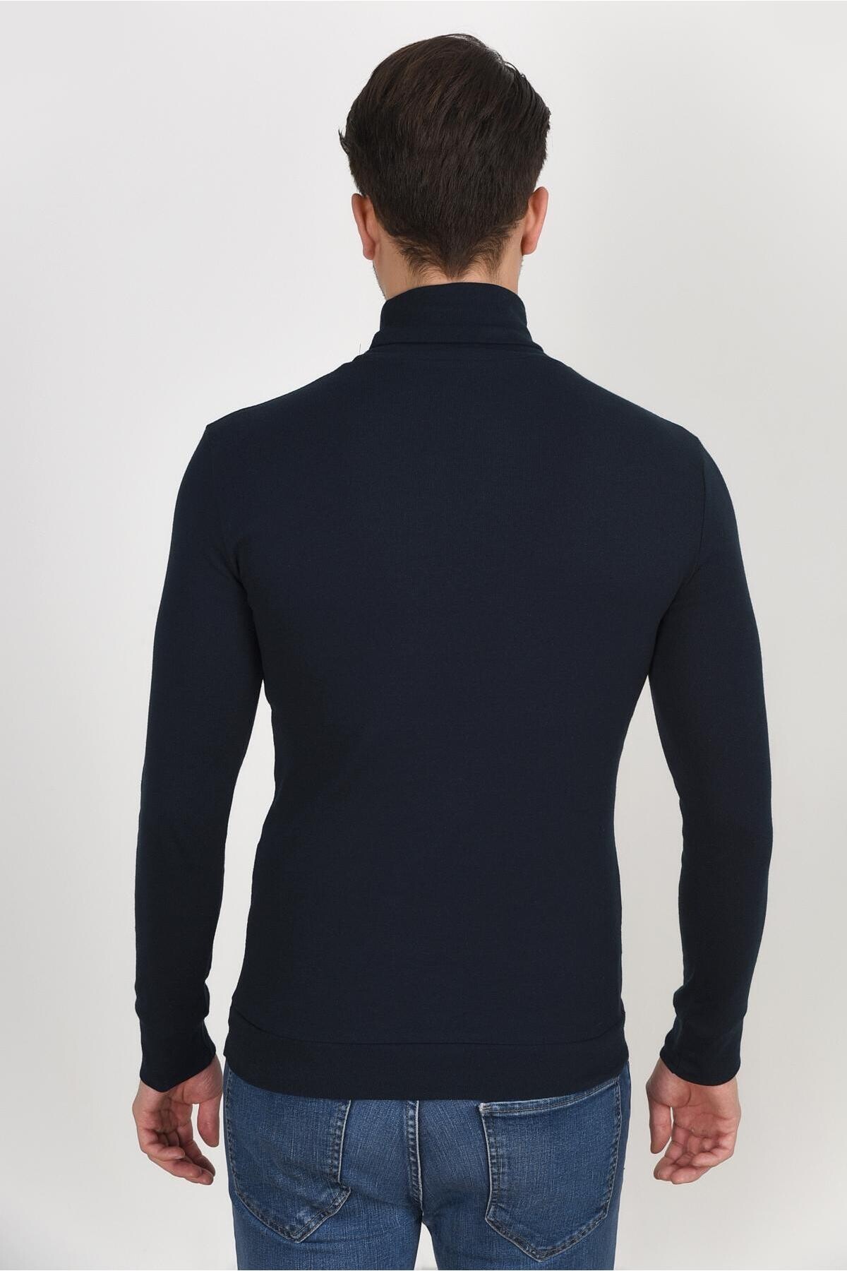 Süperlife Balıkcı Yaka Uzun Kollu Dar Kalıp İnce Erkek Sweatshirt SPR 2019K21