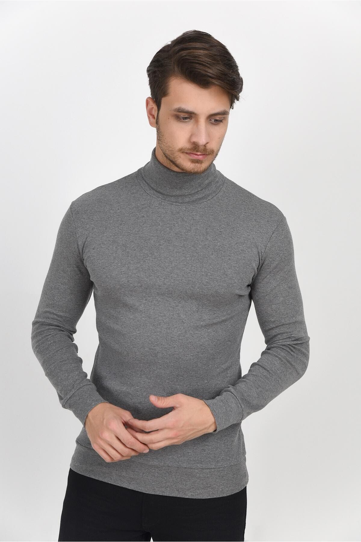 Süperlife Balıkcı Yaka Uzun Kollu Dar Kalıp İnce Erkek Sweatshirt SPR 2019K21