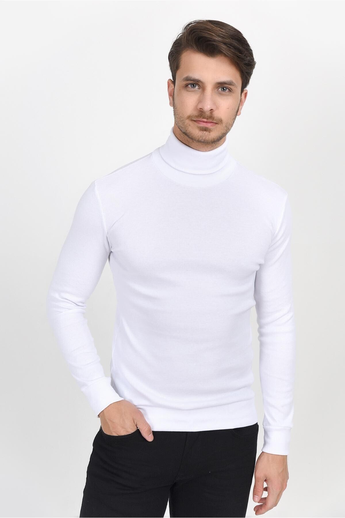 Süperlife Balıkcı Yaka Uzun Kollu Dar Kalıp İnce Erkek Sweatshirt SPR 2019K21