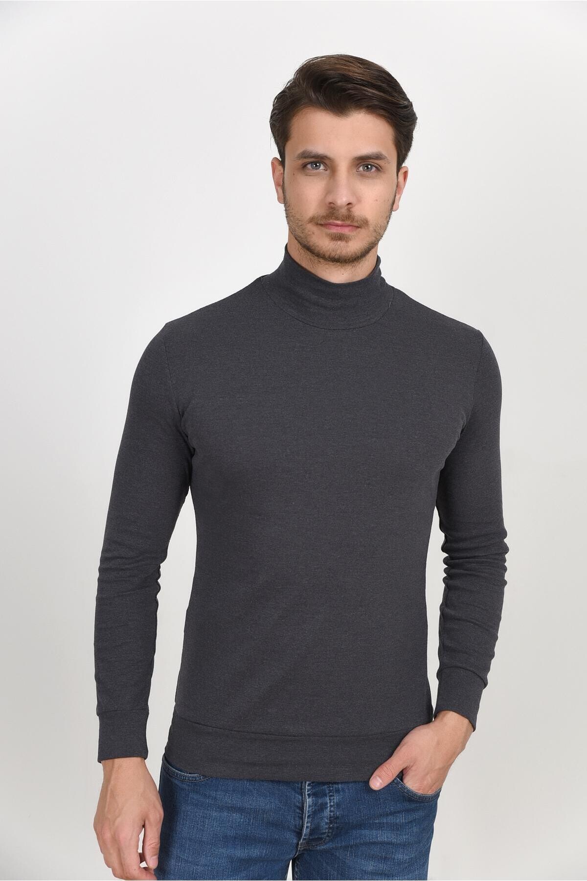 Süperlife Balıkcı Yaka Uzun Kollu Dar Kalıp İnce Erkek Sweatshirt SPR 2019K21