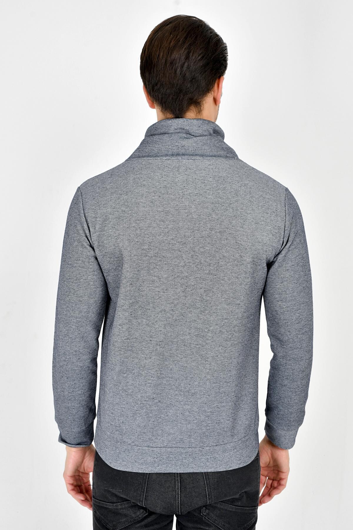 Süperlife Şal Yaka Uzun Kollu Dar Kalıp İnce Erkek Baskılı Sweatshirt SPR 2019K41