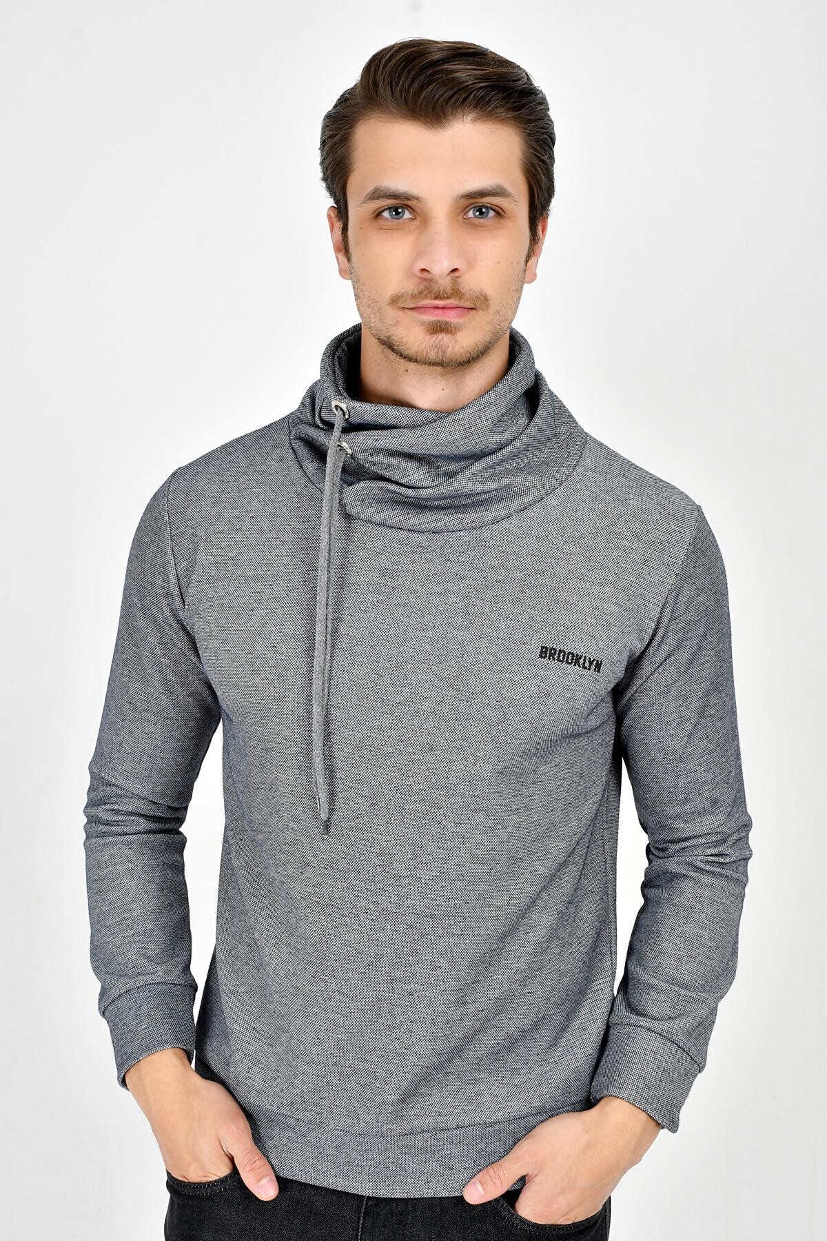 Süperlife Şal Yaka Uzun Kollu Dar Kalıp İnce Erkek Baskılı Sweatshirt SPR 2019K41