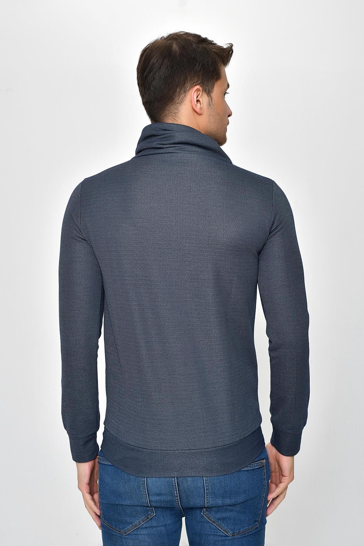 Süperlife Şal Yaka Uzun Kollu Dar Kalıp İnce Erkek Baskılı Sweatshirt SPR 2019K41