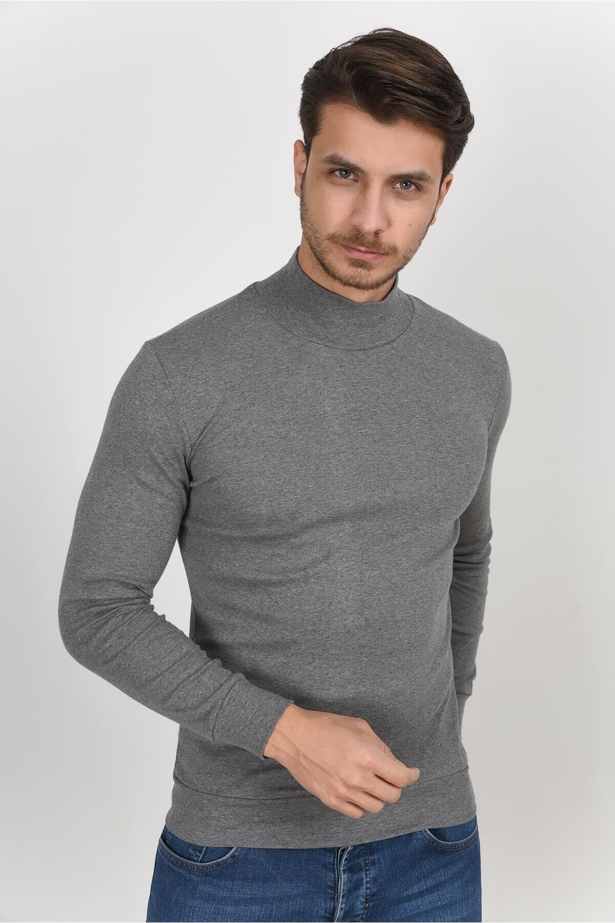 Süperlife Yarım Balıkcı Uzun Kollu Dar Kalıp İnce Erkek Sweatshirt SPR 2019K20