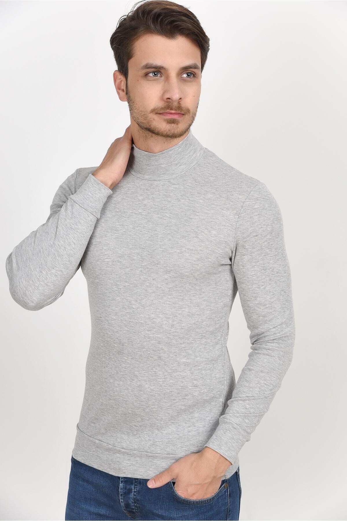 Süperlife Yarım Balıkcı Uzun Kollu Dar Kalıp İnce Erkek Sweatshirt SPR 2019K20