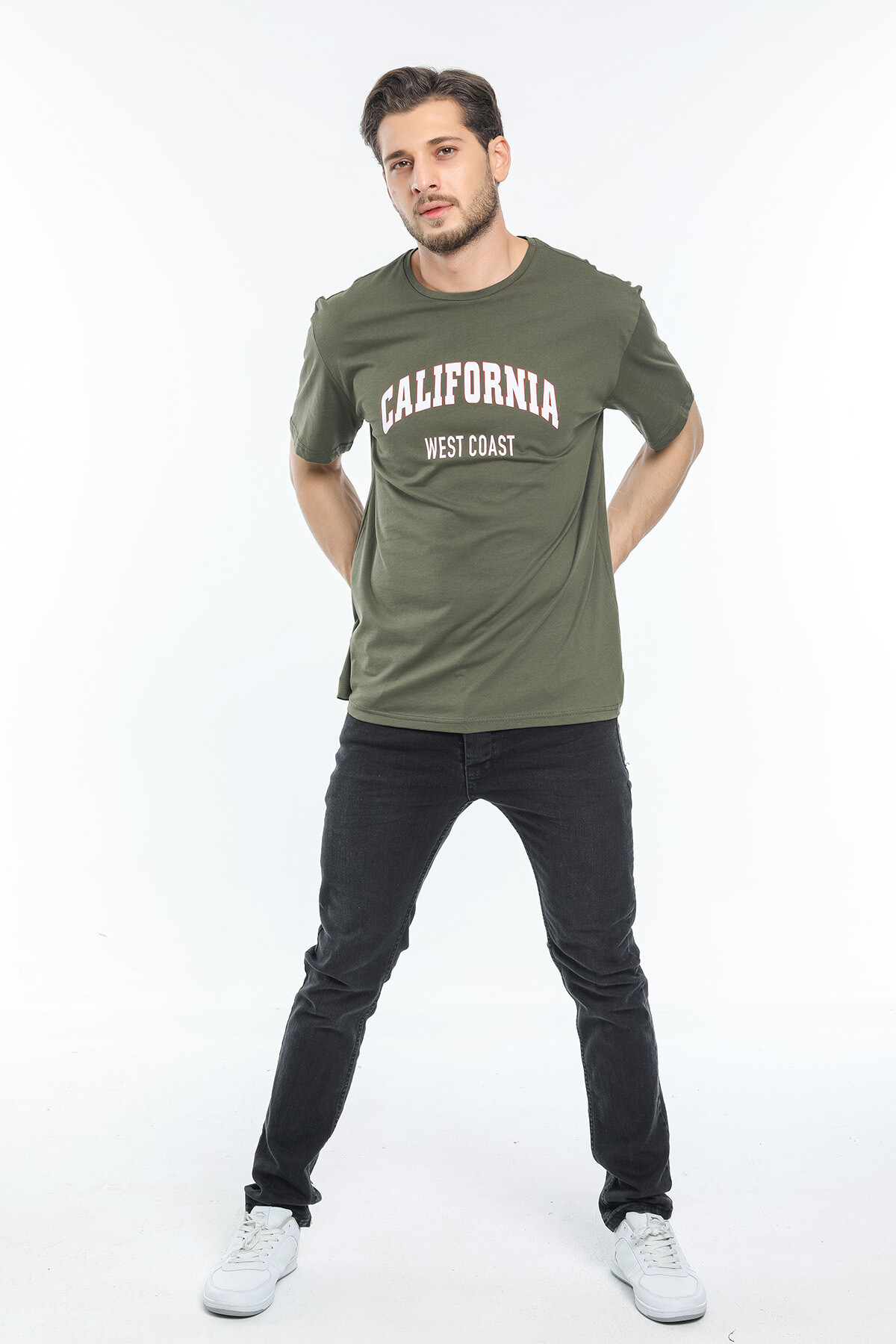 Süperlife Erkek Bisiklet Yaka Slim Fit Californıa  Baskılı  Tişort SPR21Y22