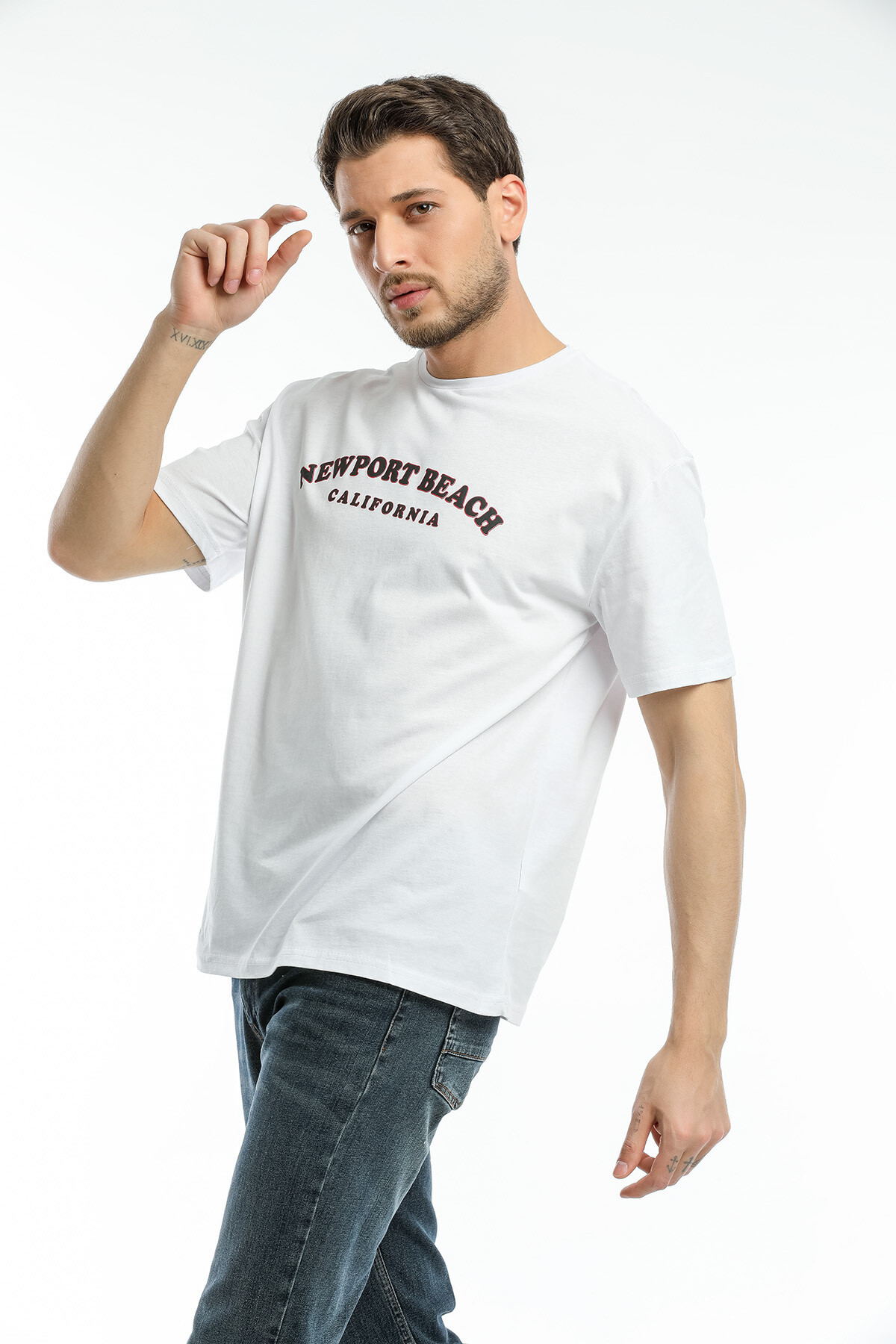 Süperlife Erkek Bisiklet Yaka Baskılı Slim Fit Tişort SPR21Y26