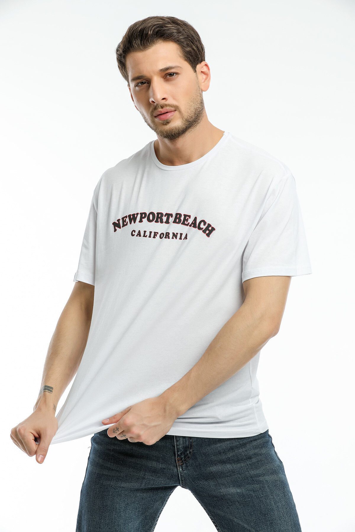 Süperlife Erkek Bisiklet Yaka Baskılı Slim Fit Tişort SPR21Y26