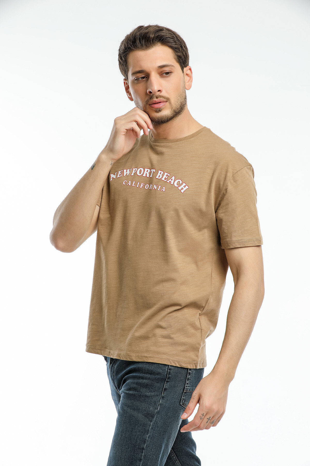 Süperlife Erkek Bisiklet Yaka Baskılı Slim Fit Tişort SPR21Y26