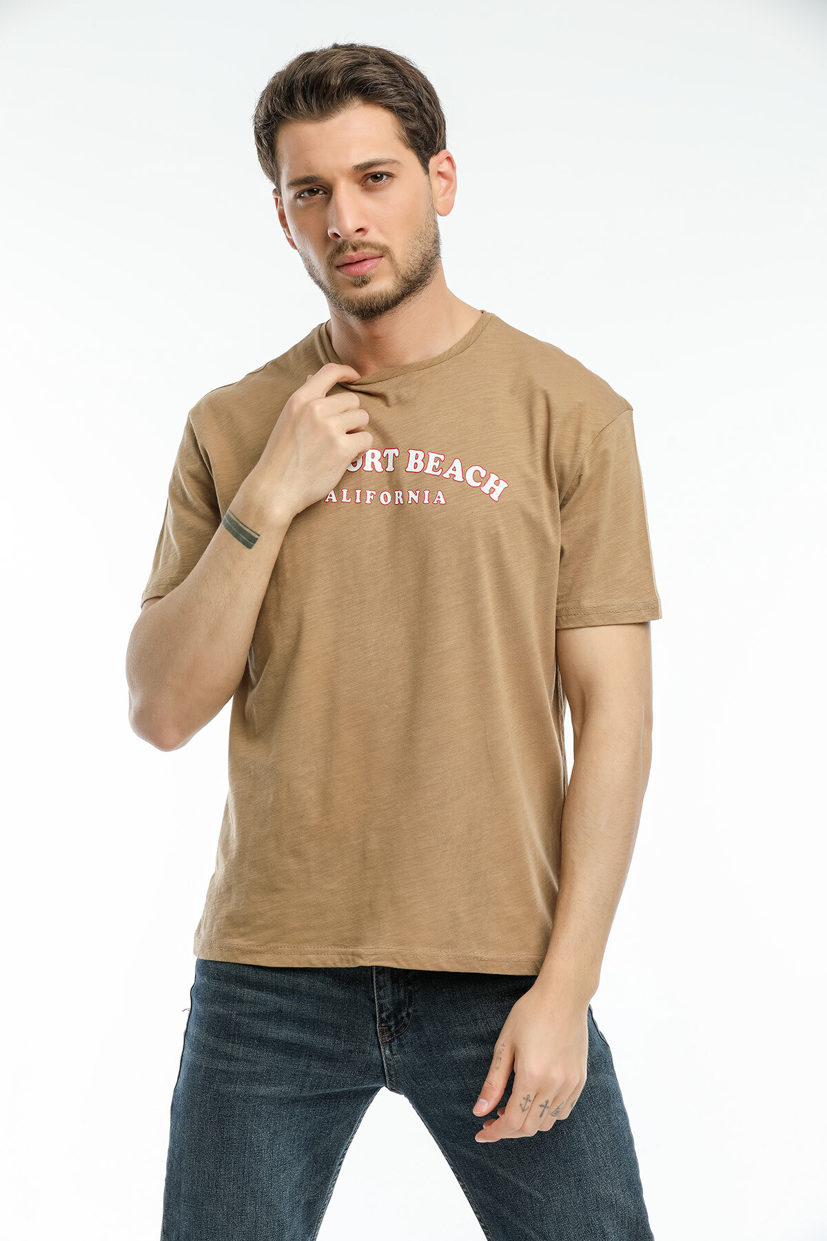 Süperlife Erkek Bisiklet Yaka Baskılı Slim Fit Tişort SPR21Y26