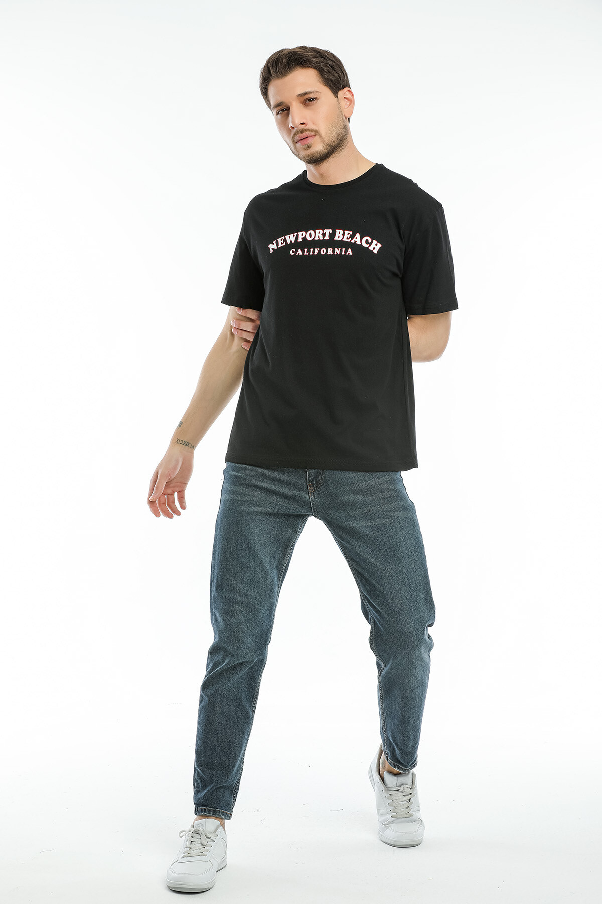 Süperlife Erkek Bisiklet Yaka Baskılı Slim Fit Tişort SPR21Y26
