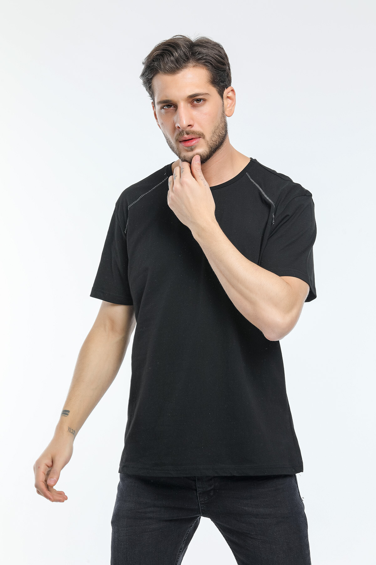Süperlife Erkek Bisiklet Yaka Slim Fit Garnili Tişort SPR21Y02
