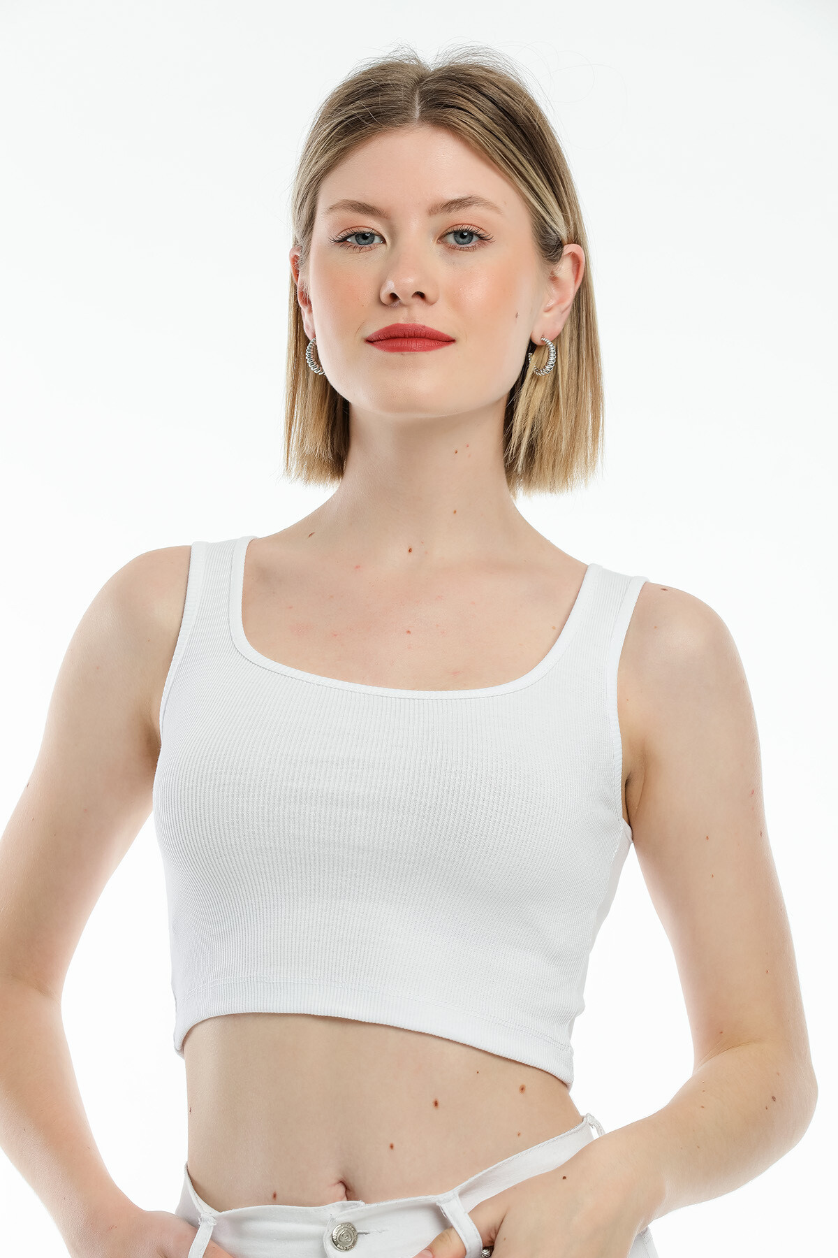 Süperlife Kadın Crop Örme Slim Fit  Atlet-Tişort SPR21Y19