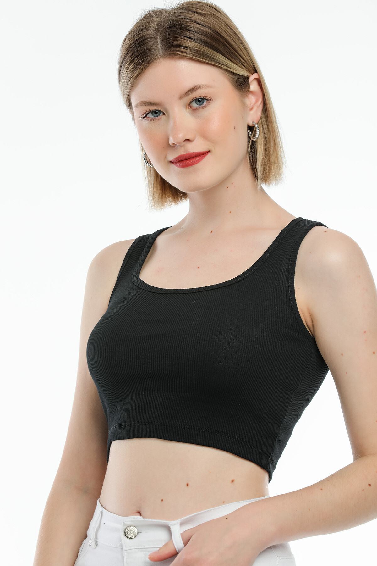 Süperlife Kadın Crop Örme Slim Fit  Atlet-Tişort SPR21Y19