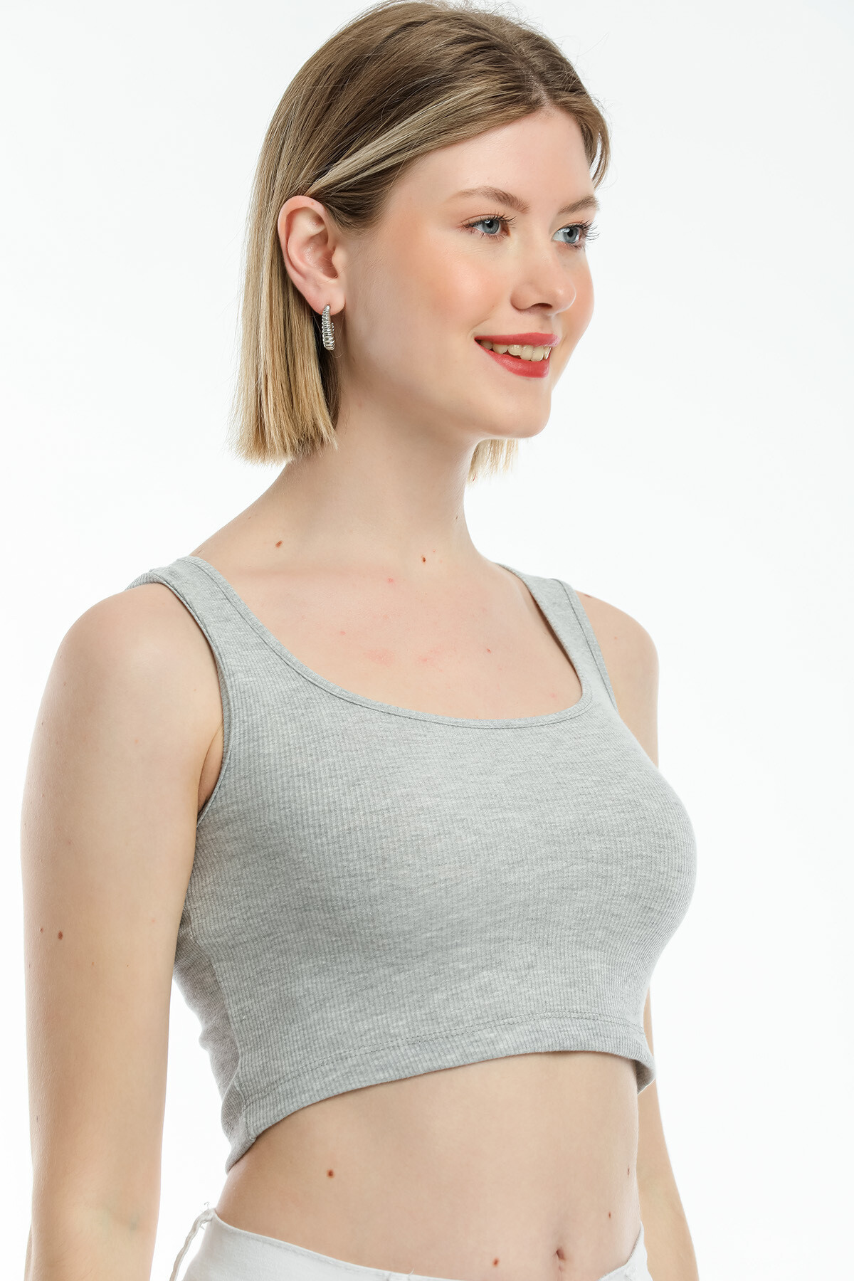 Süperlife Kadın Crop Örme Slim Fit  Atlet-Tişort SPR21Y19