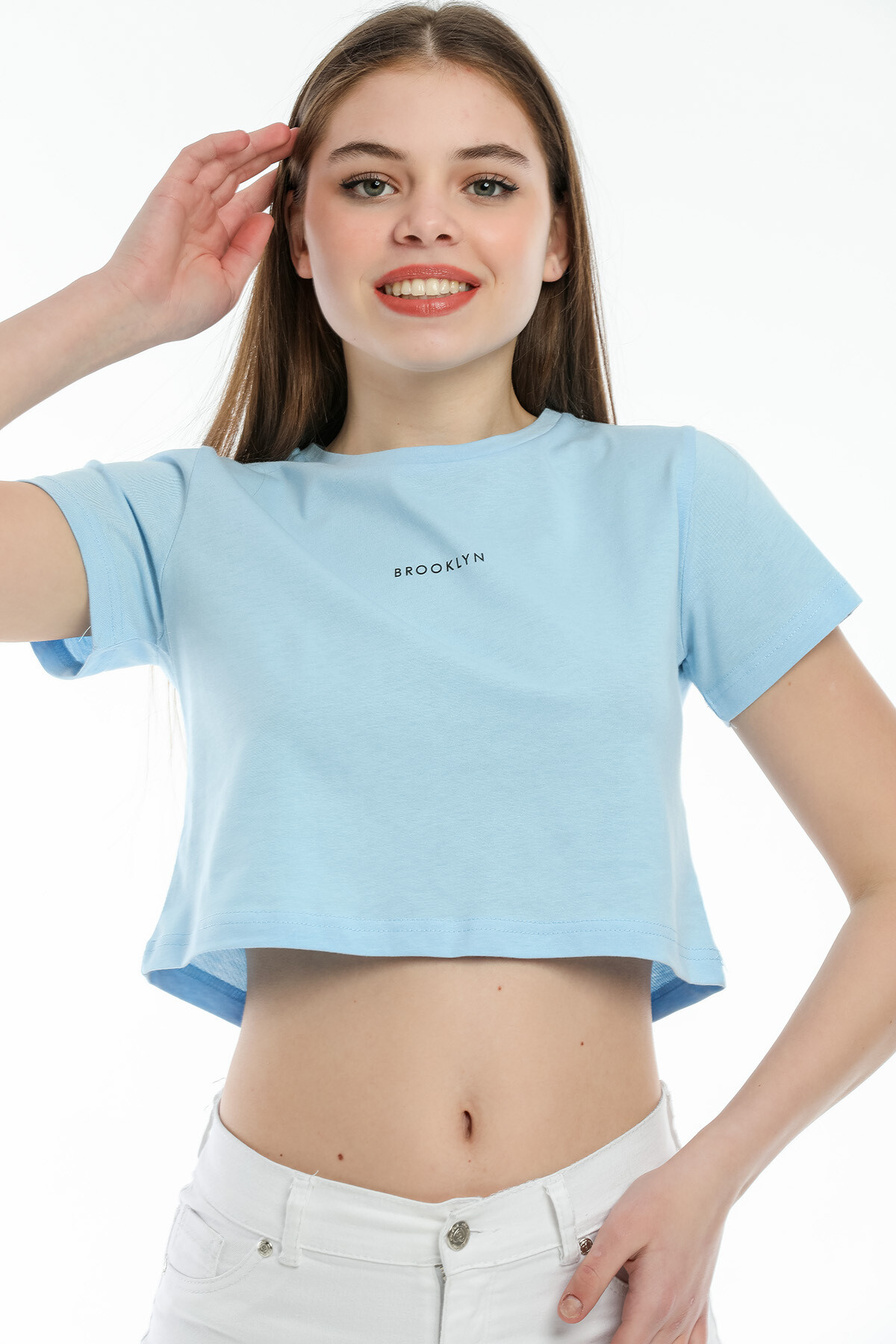 Süperlife Kadın Bisiklet Yaka Slim Fit Brookyn Baskılı Tişort SPR21Y14