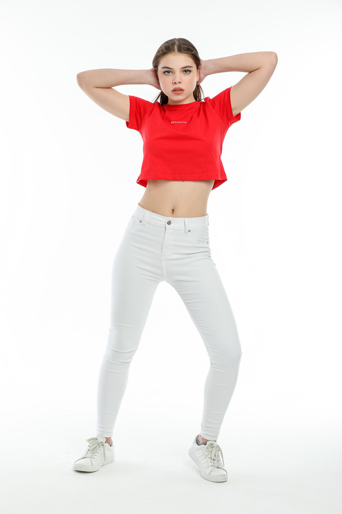 Süperlife Kadın Bisiklet Yaka Slim Fit Brookyn Baskılı Tişort SPR21Y14