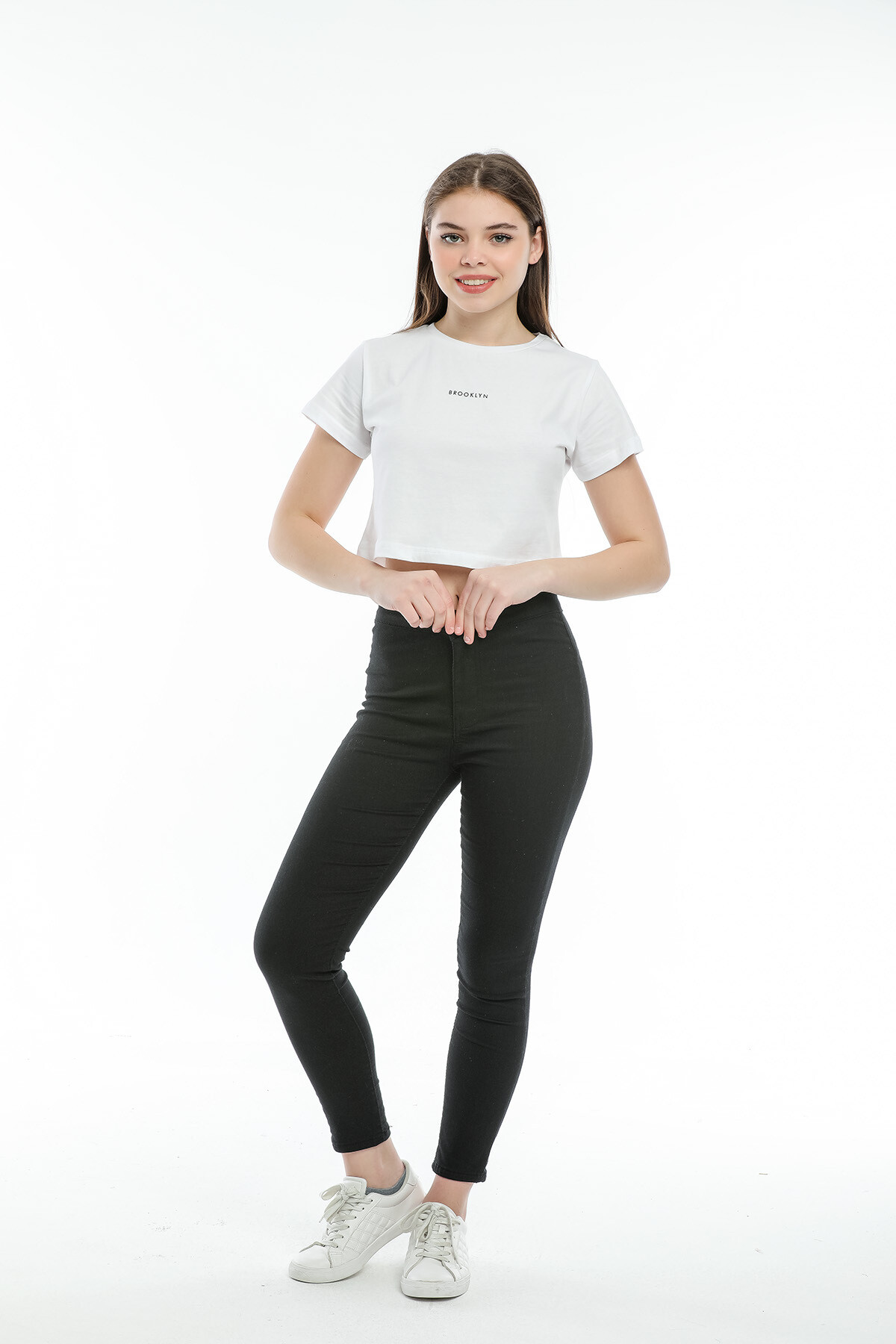 Süperlife Kadın Bisiklet Yaka Slim Fit Brookyn Baskılı Tişort SPR21Y14