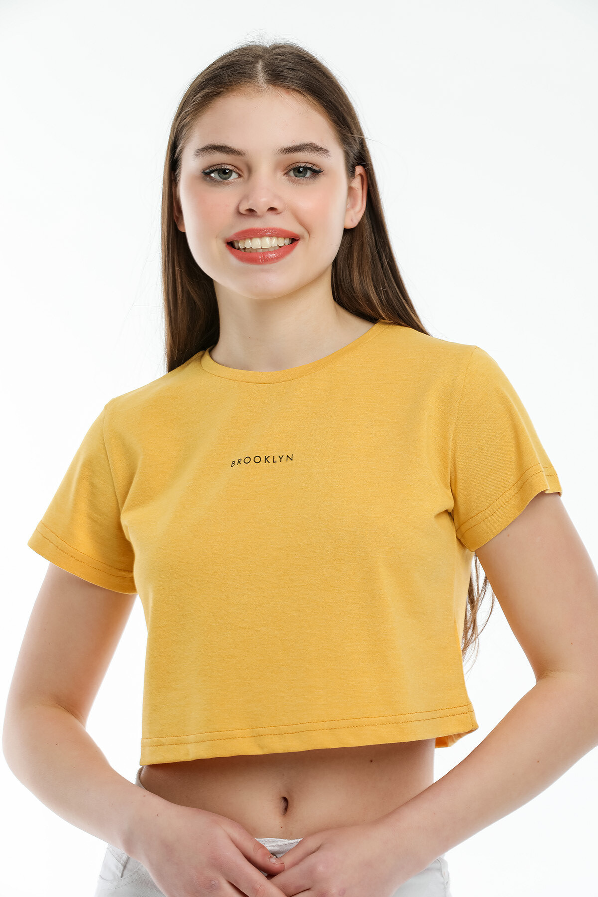 Süperlife Kadın Bisiklet Yaka Slim Fit Brookyn Baskılı Tişort SPR21Y14