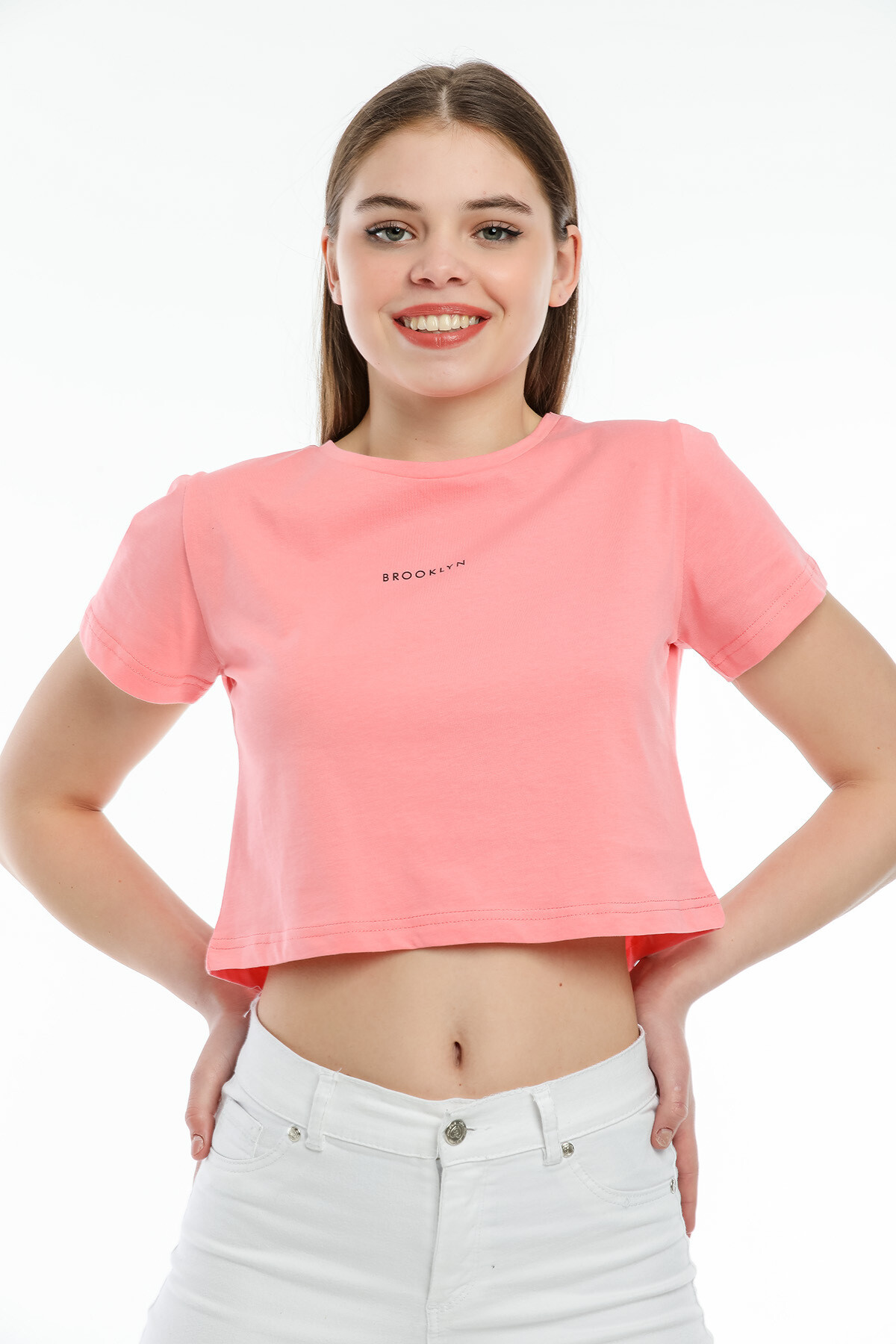 Süperlife Kadın Bisiklet Yaka Slim Fit Brookyn Baskılı Tişort SPR21Y14