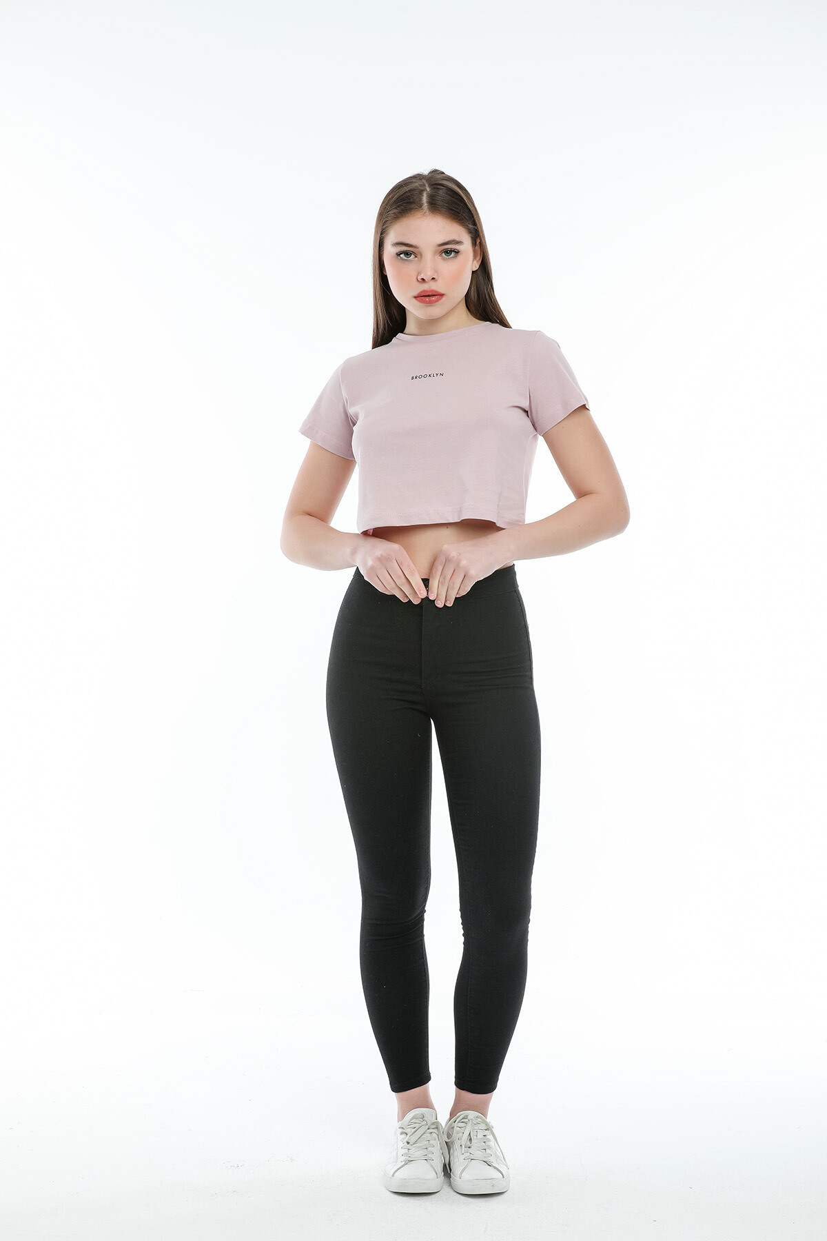 Süperlife Kadın Bisiklet Yaka Slim Fit Brookyn Baskılı Tişort SPR21Y14