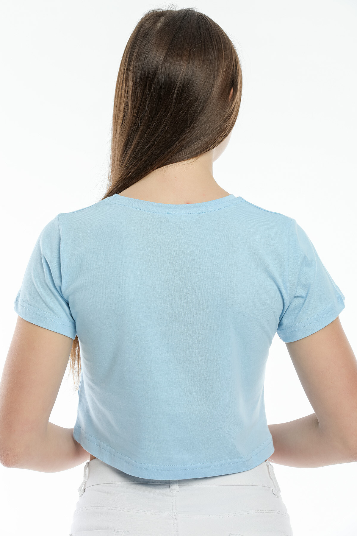 Süperlife Kadın Bisiklet Yaka Crop Örme Slim Fit Tişort SPR21Y13
