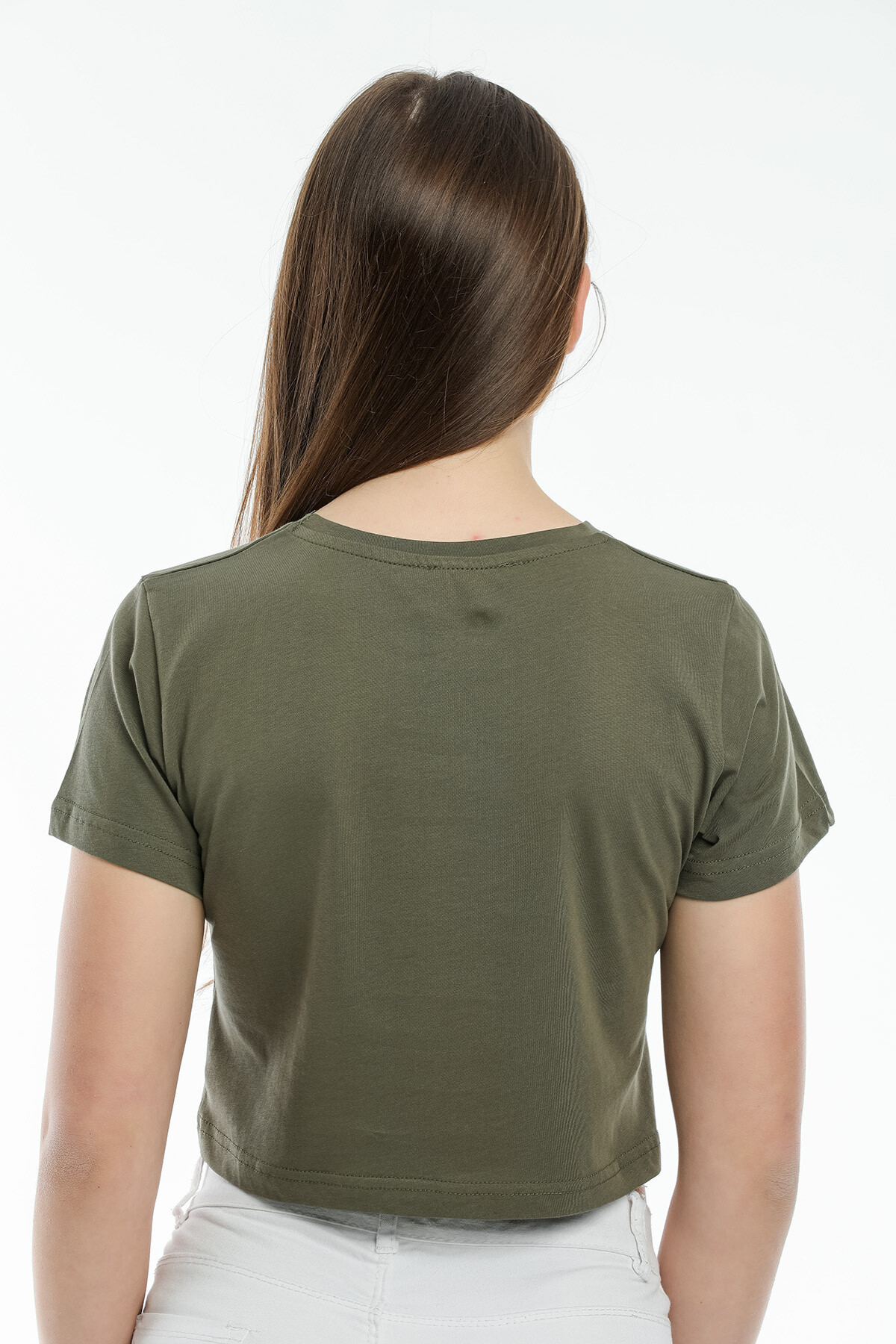 Süperlife Kadın Bisiklet Yaka Crop Örme Slim Fit Tişort SPR21Y13