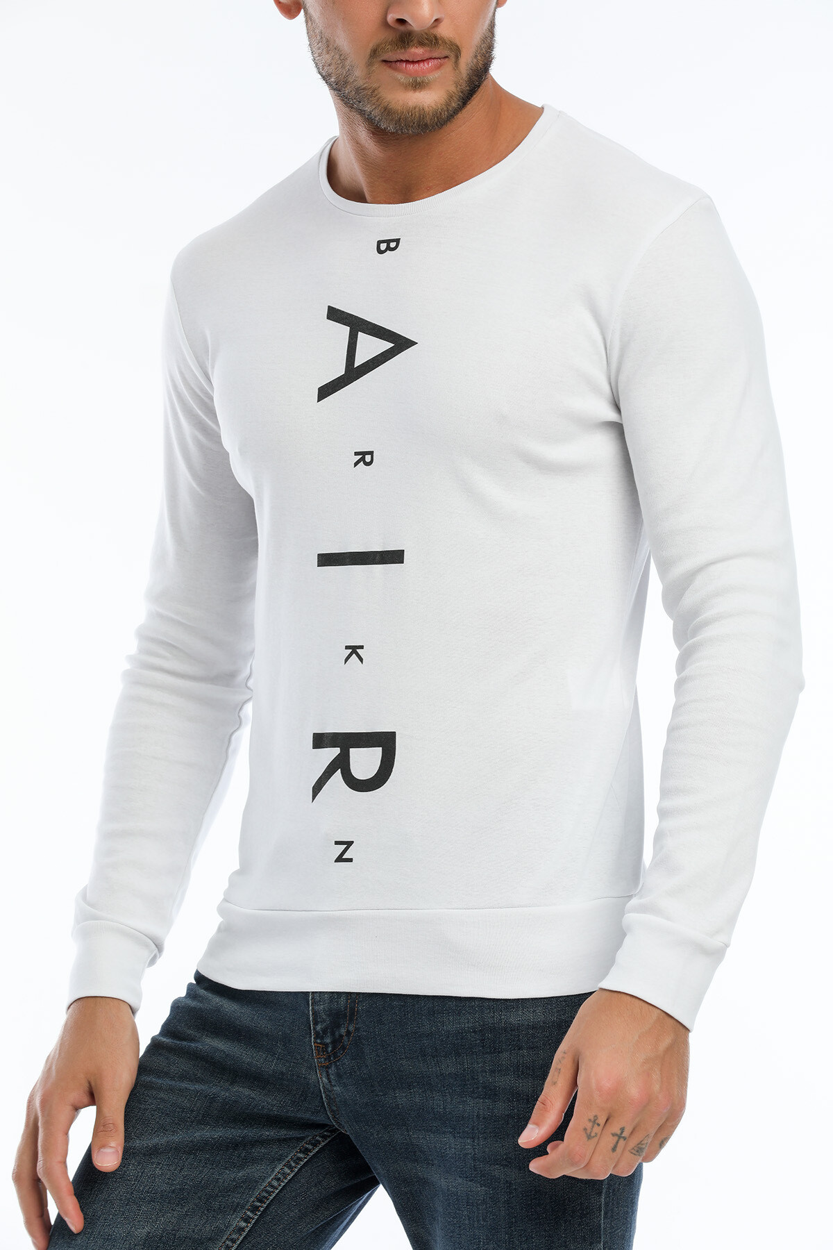 Süperlife Erkek Bisiklet Yaka Slim fit AR Baskılı İnce Sweatshirt SPR22sw101