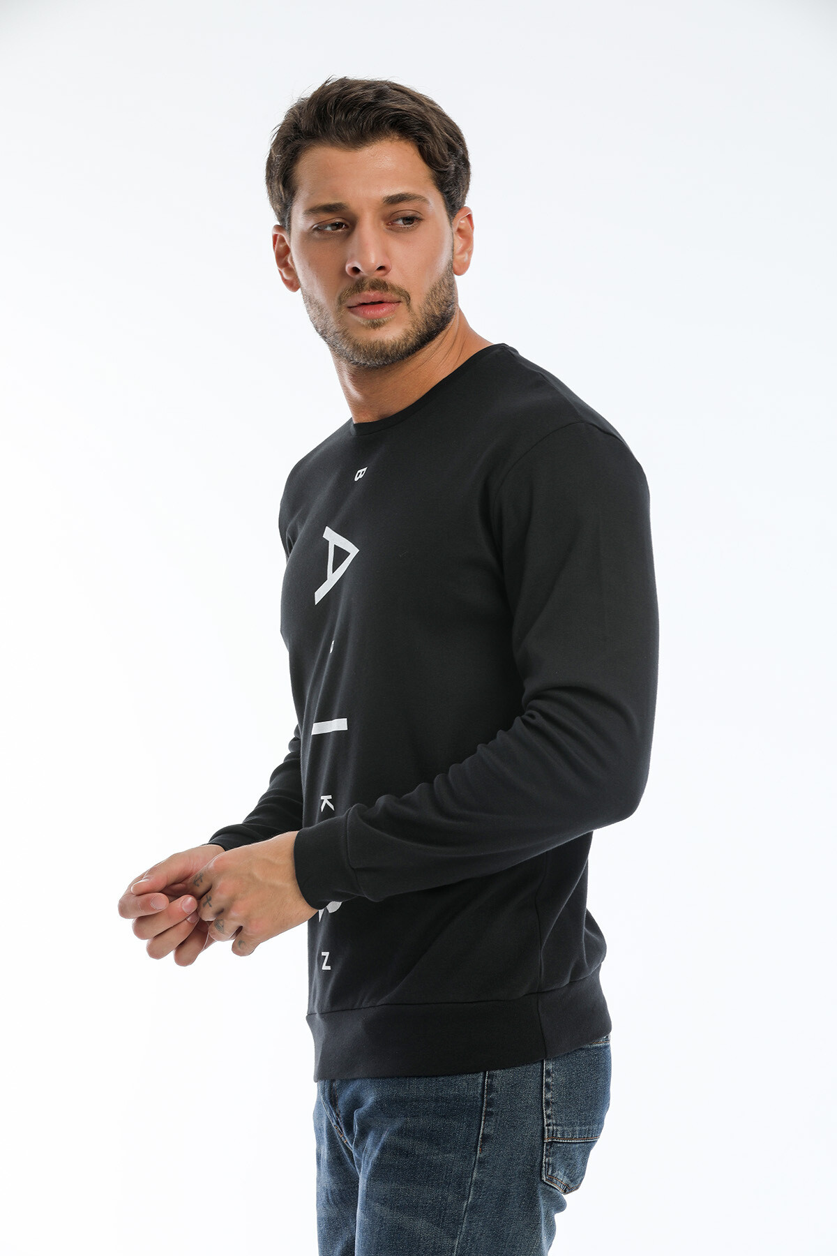Süperlife Erkek Bisiklet Yaka Slim fit AR Baskılı İnce Sweatshirt SPR22sw101