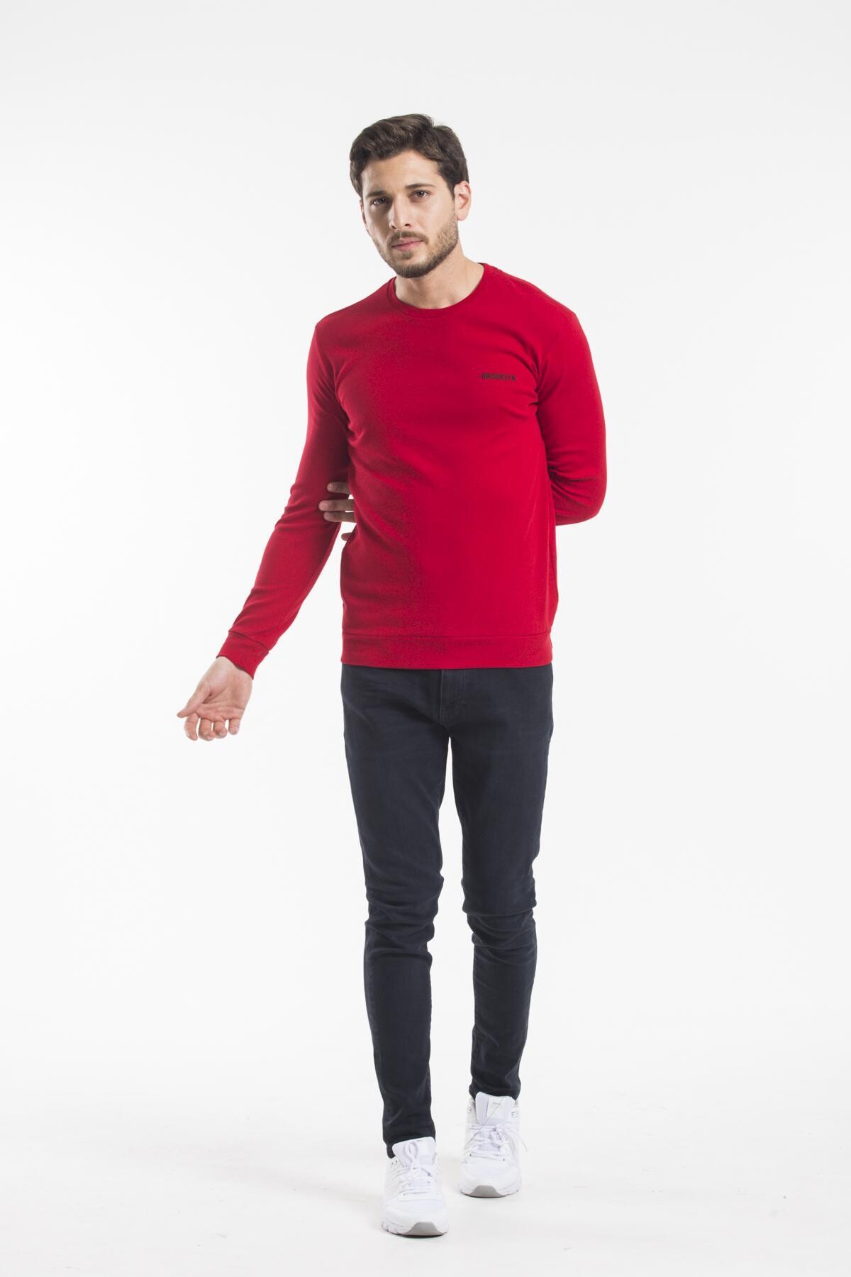 Süperlife Bisiklet Yaka Uzun Kollu Dar Kalıp İnce  Erkek Sweatshirt SPR2019K18