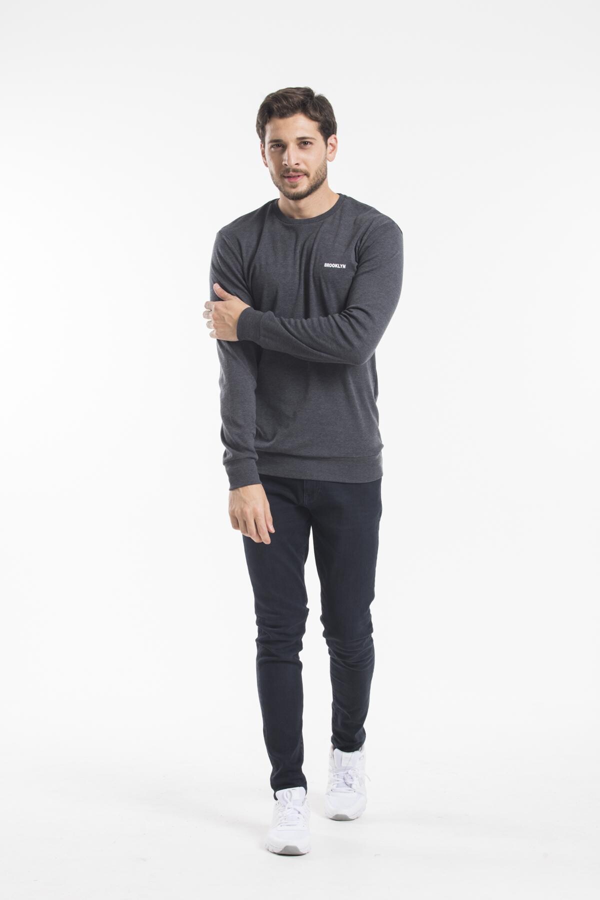 Süperlife Bisiklet Yaka Uzun Kollu Dar Kalıp İnce  Erkek Sweatshirt SPR2019K18