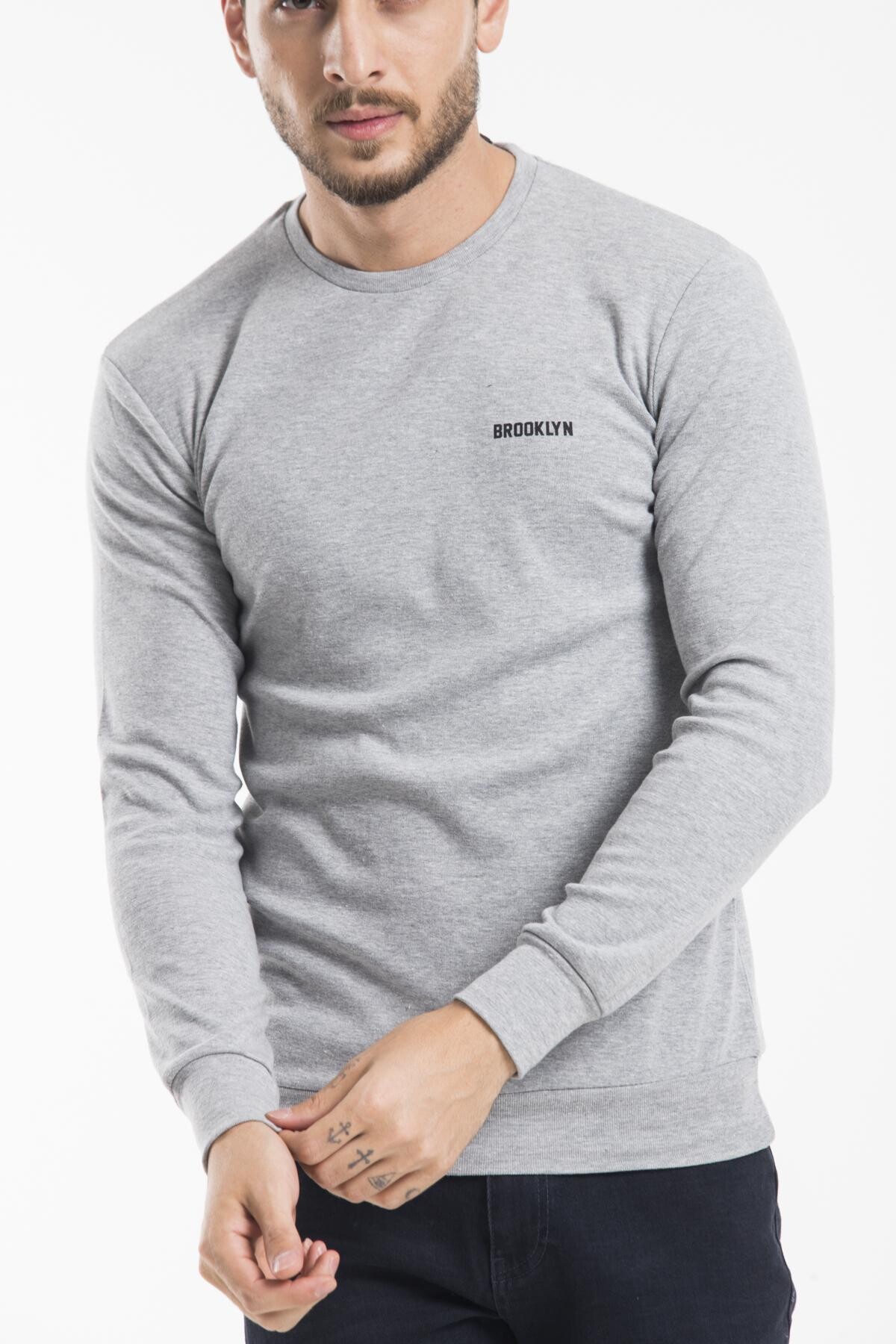 Süperlife Bisiklet Yaka Uzun Kollu Dar Kalıp İnce  Erkek Sweatshirt SPR2019K18