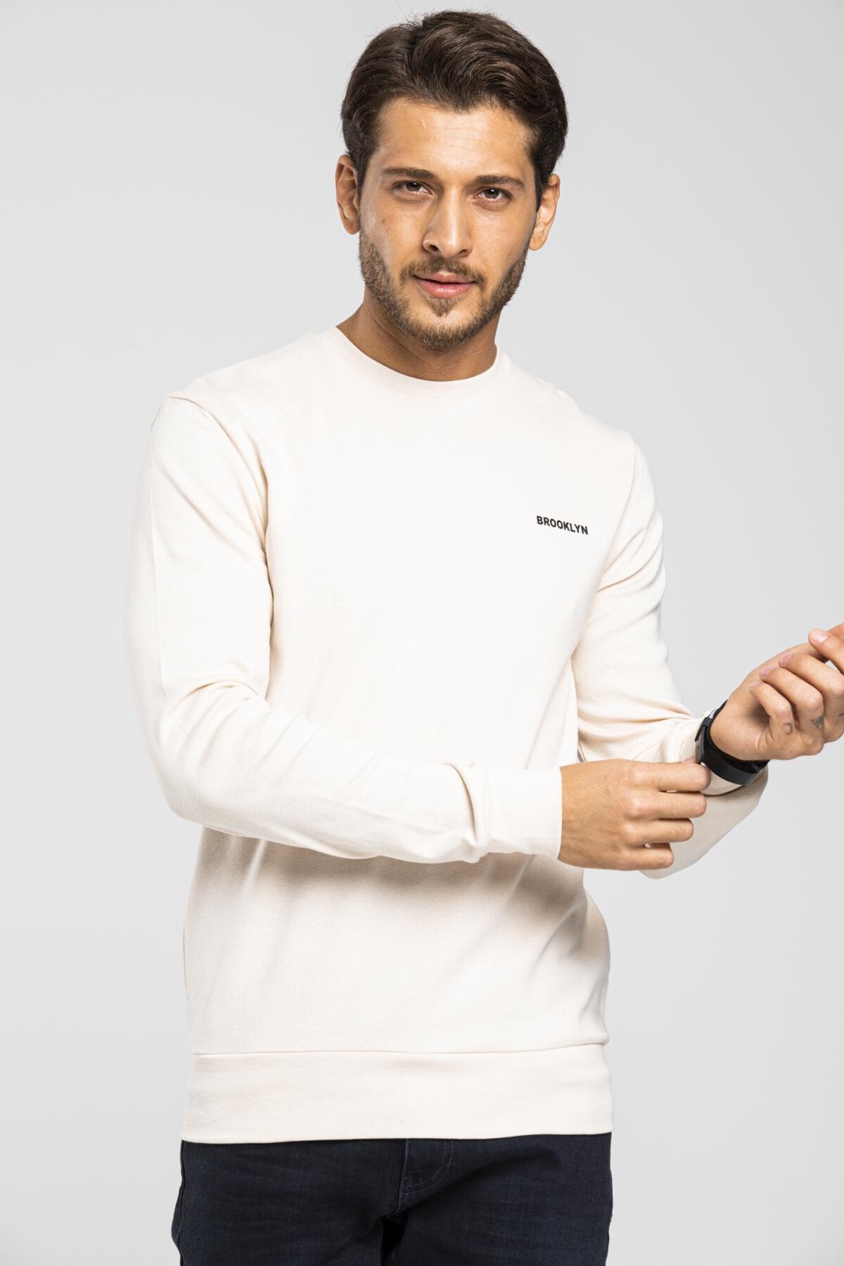 Süperlife Bisiklet Yaka Uzun Kollu Dar Kalıp İnce  Erkek Sweatshirt SPR2019K18