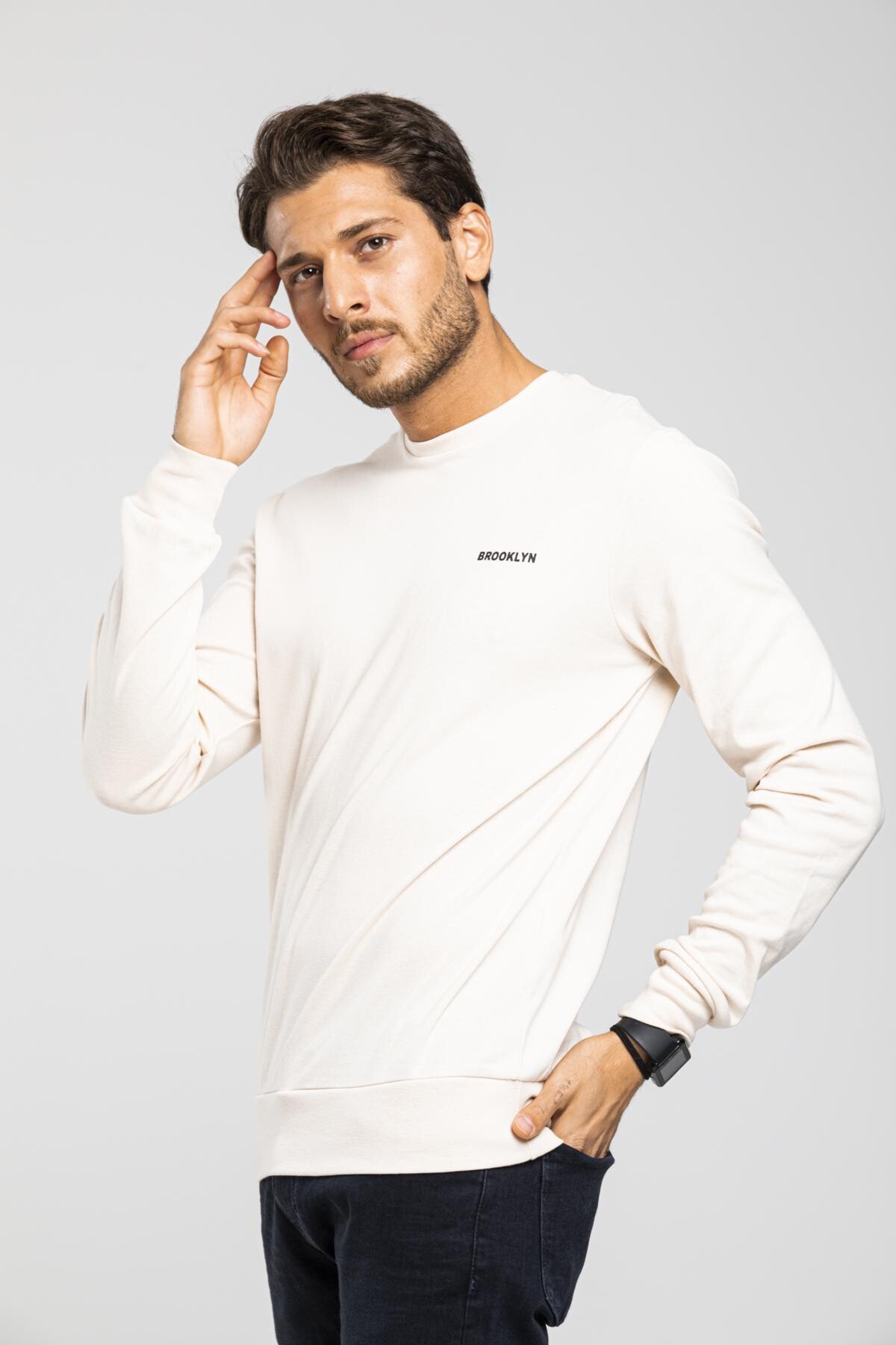 Süperlife Bisiklet Yaka Uzun Kollu Dar Kalıp İnce  Erkek Sweatshirt SPR2019K18
