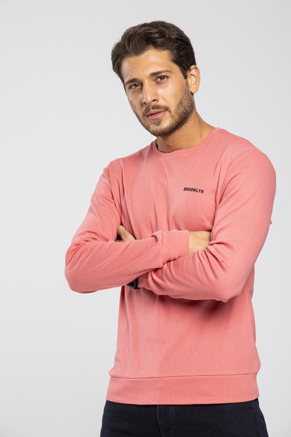 Süperlife Bisiklet Yaka Uzun Kollu Dar Kalıp İnce  Erkek Sweatshirt SPR2019K18