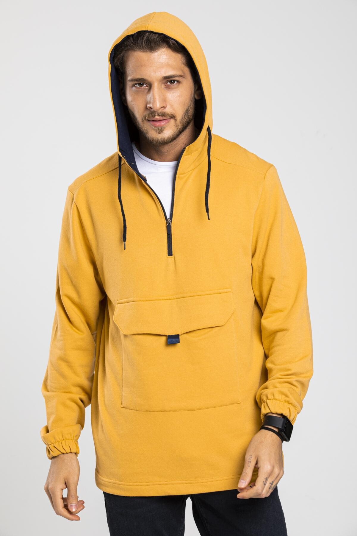 Süperlife Erkek Kapşonlu Yarım Fermuarlı İnce Sweatshirt SPR 20K52