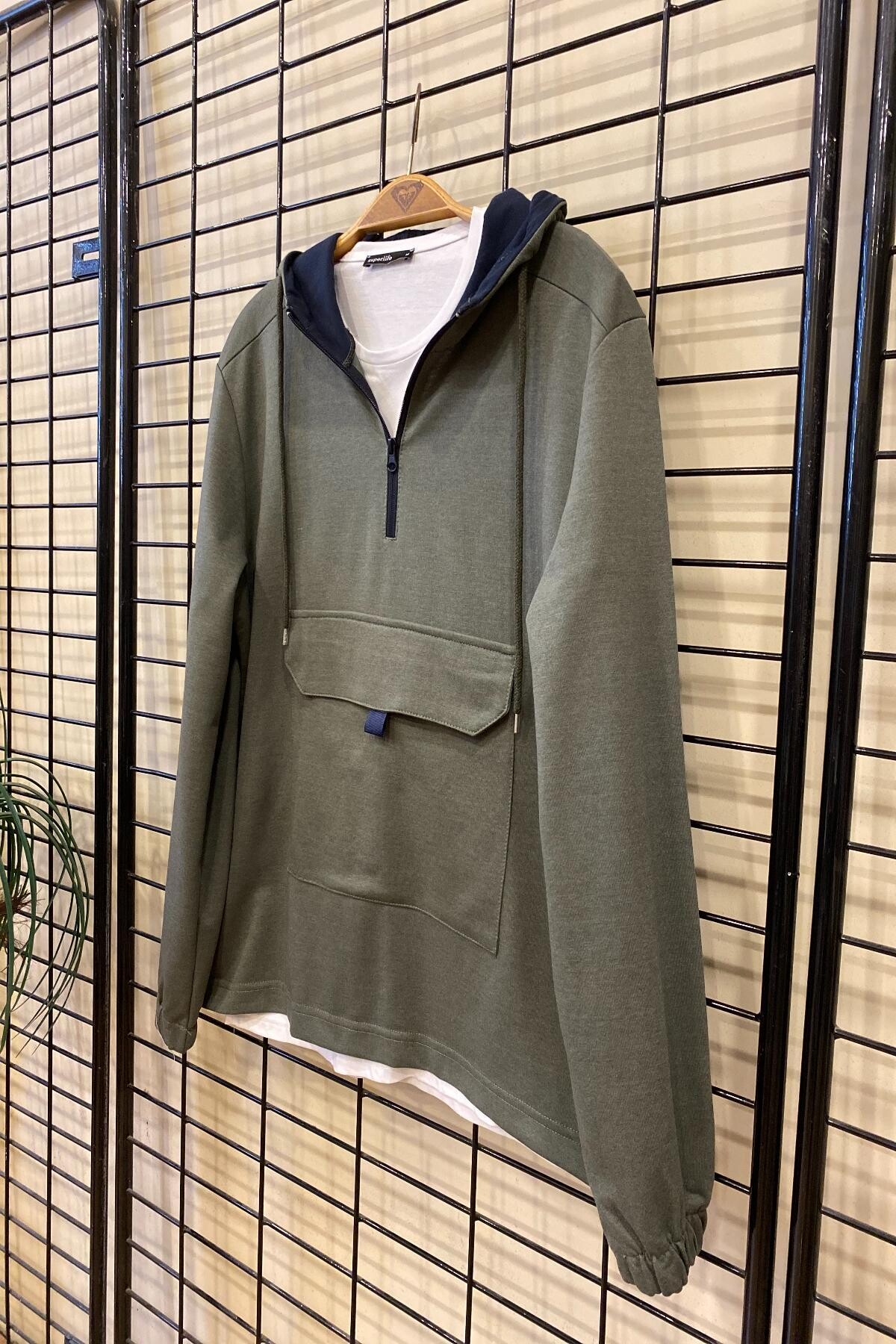 Süperlife Erkek Kapşonlu Yarım Fermuarlı İnce Sweatshirt SPR 20K52