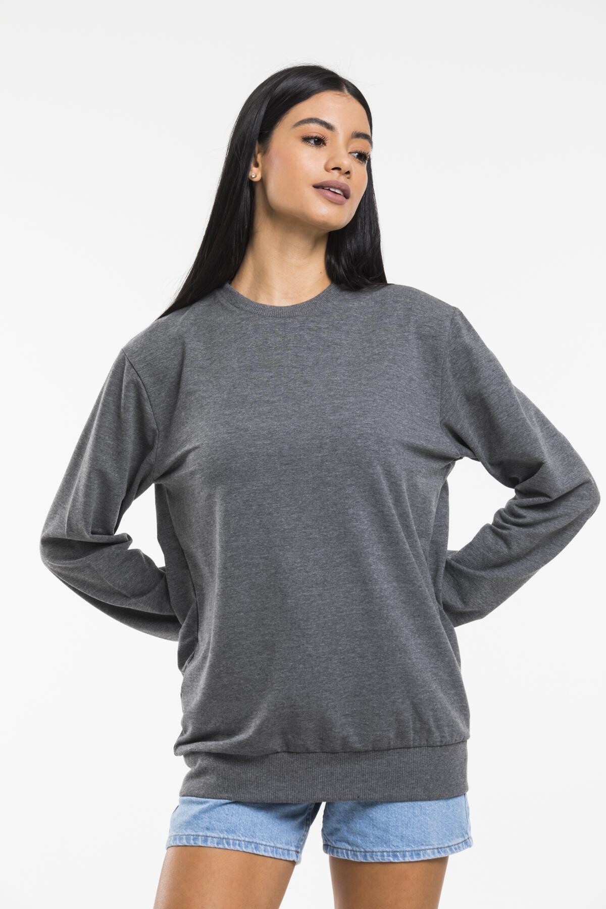 Süperlife Kadın Bisiklet Yaka Regular Kalıp İnce Pamuklu Sweatshirt SPR21K30
