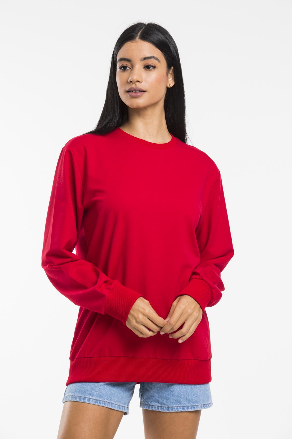 Süperlife Kadın Bisiklet Yaka Regular Kalıp İnce Pamuklu Sweatshirt SPR21K30