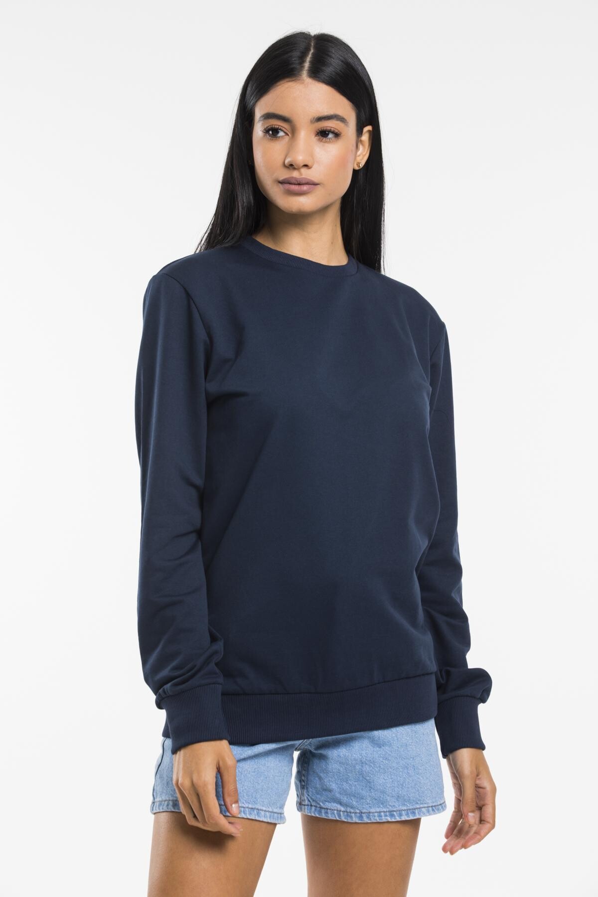 Süperlife Kadın Bisiklet Yaka Regular Kalıp İnce Pamuklu Sweatshirt SPR21K30