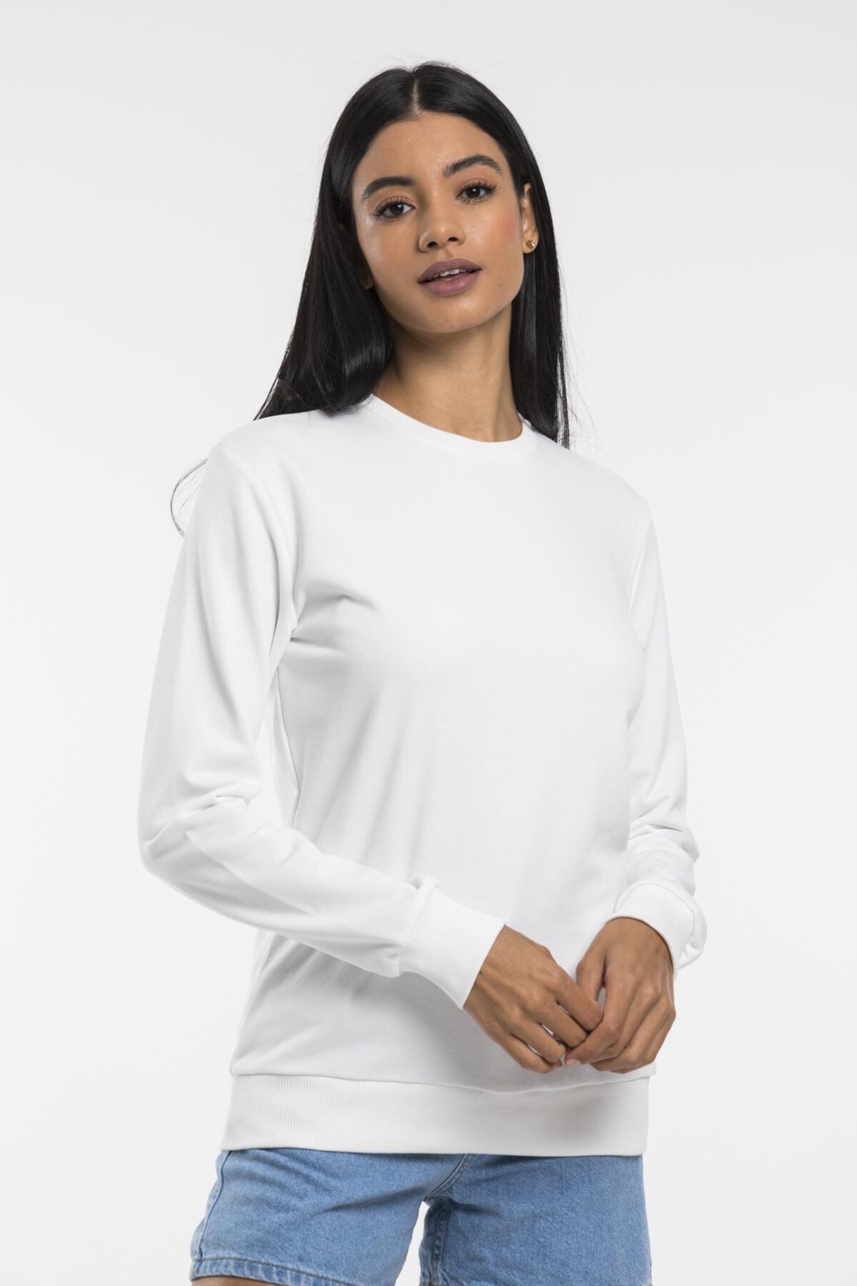 Süperlife Kadın Bisiklet Yaka Regular Kalıp İnce Pamuklu Sweatshirt SPR21K30