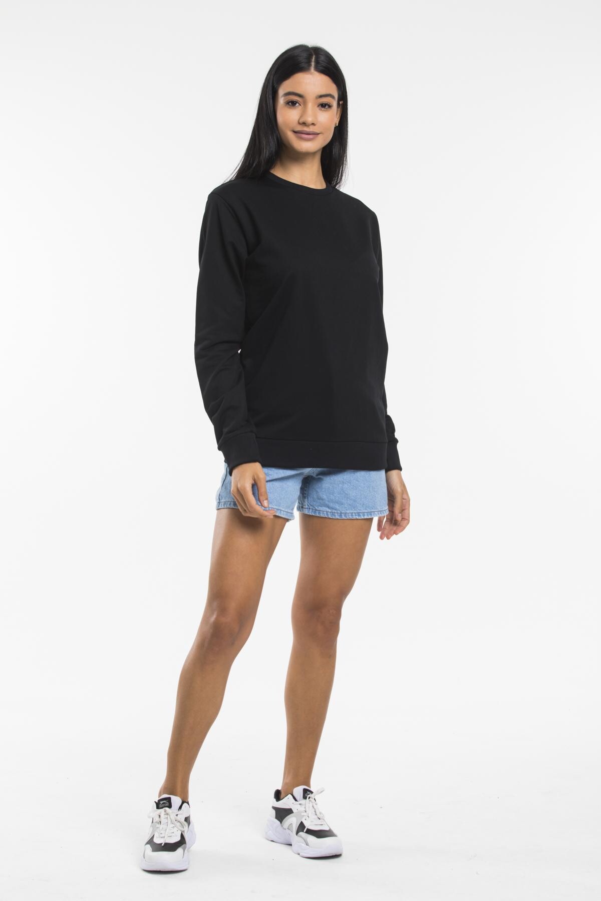 Süperlife Kadın Bisiklet Yaka Regular Kalıp İnce Pamuklu Sweatshirt SPR21K30