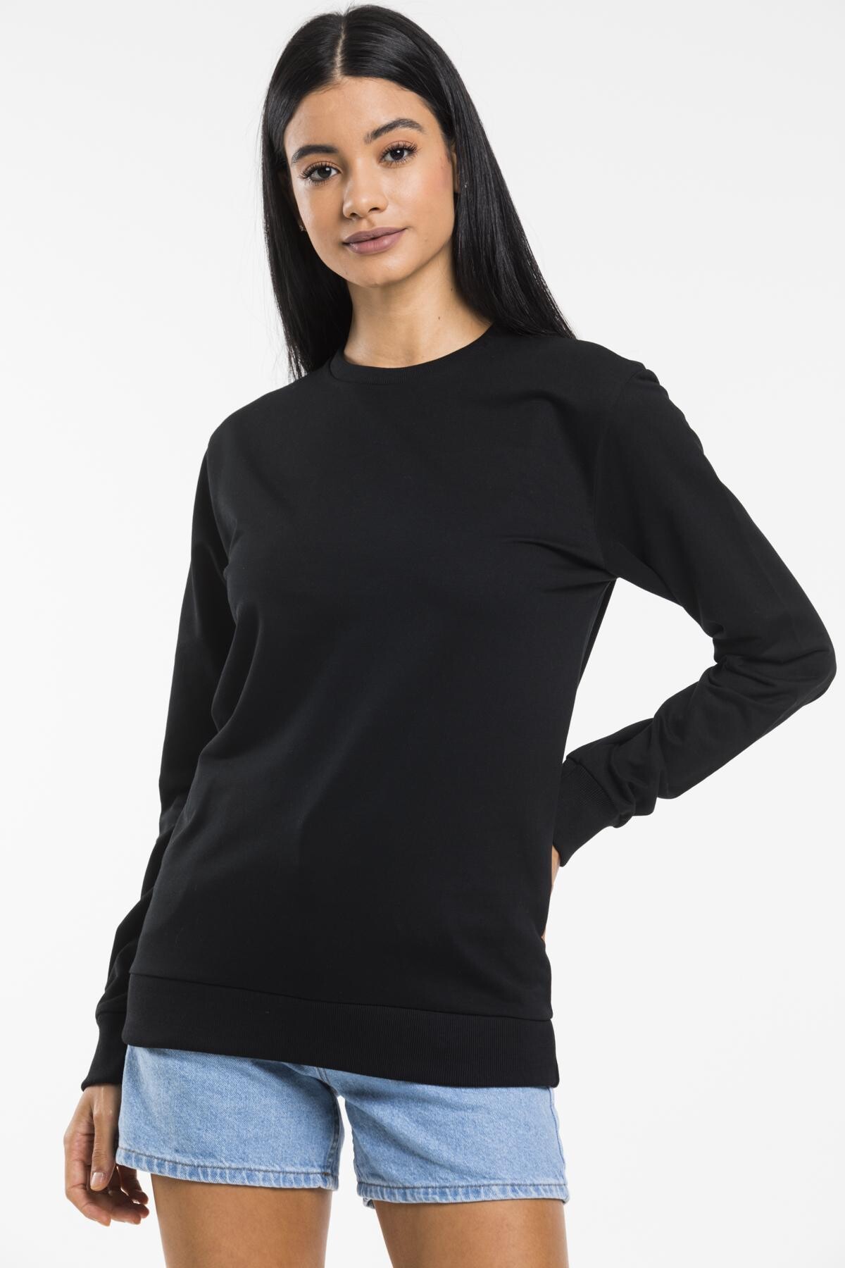 Süperlife Kadın Bisiklet Yaka Regular Kalıp İnce Pamuklu Sweatshirt SPR21K30