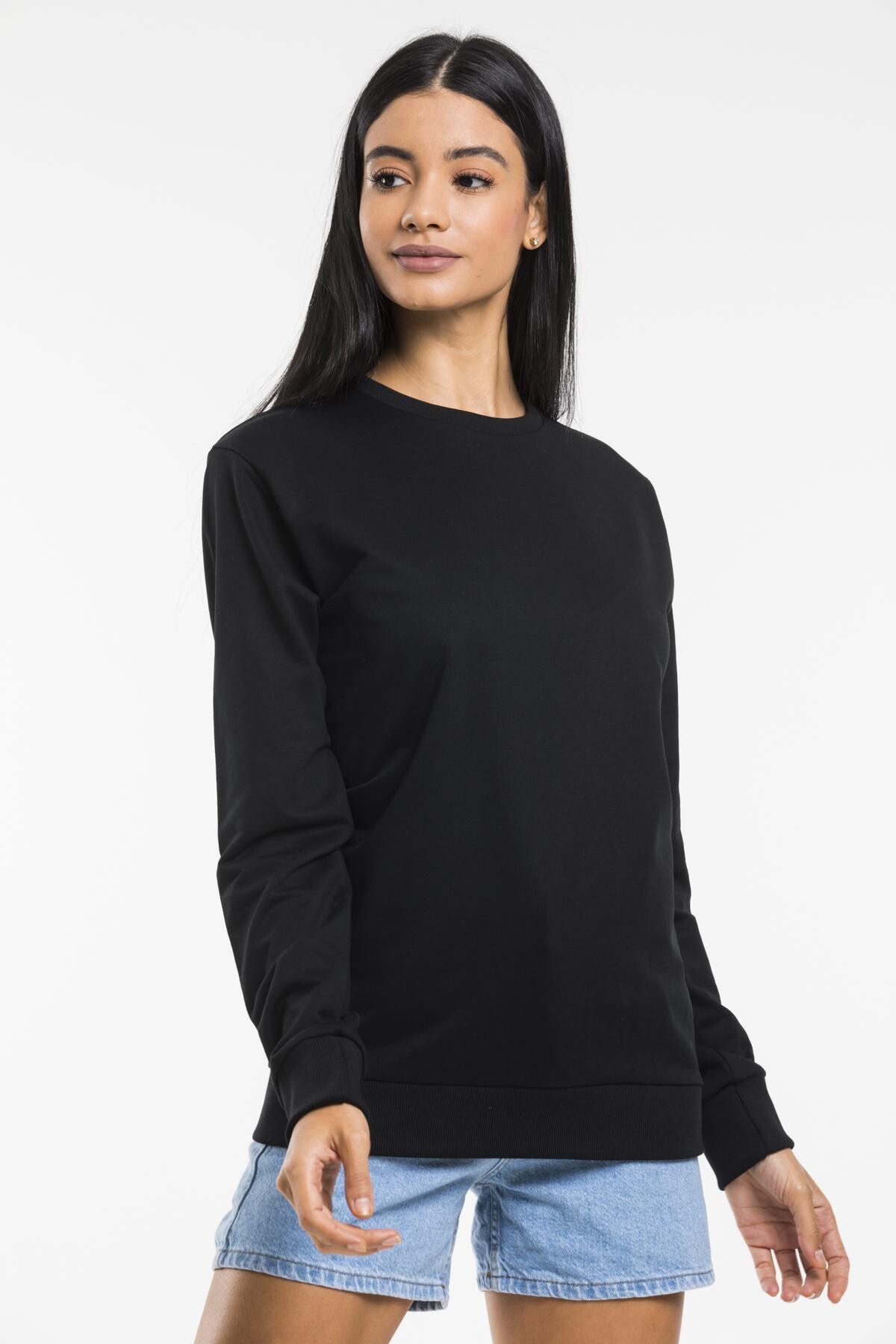 Süperlife Kadın Bisiklet Yaka Regular Kalıp İnce Pamuklu Sweatshirt SPR21K30