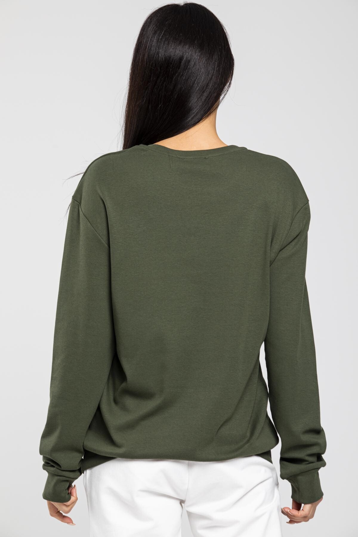 Süperlife Bisiklet Yaka Uzun Kollu Dar Kalıp İnce Sweatshirt SPR21K18