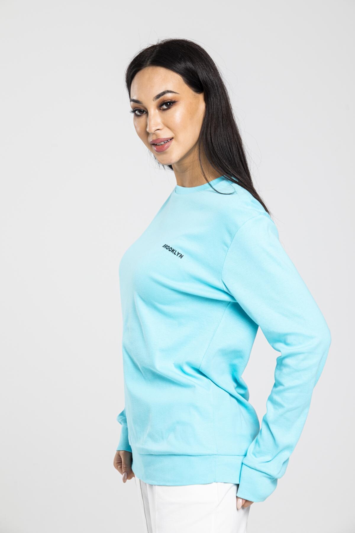 Süperlife Bisiklet Yaka Uzun Kollu Dar Kalıp İnce Sweatshirt SPR21K18
