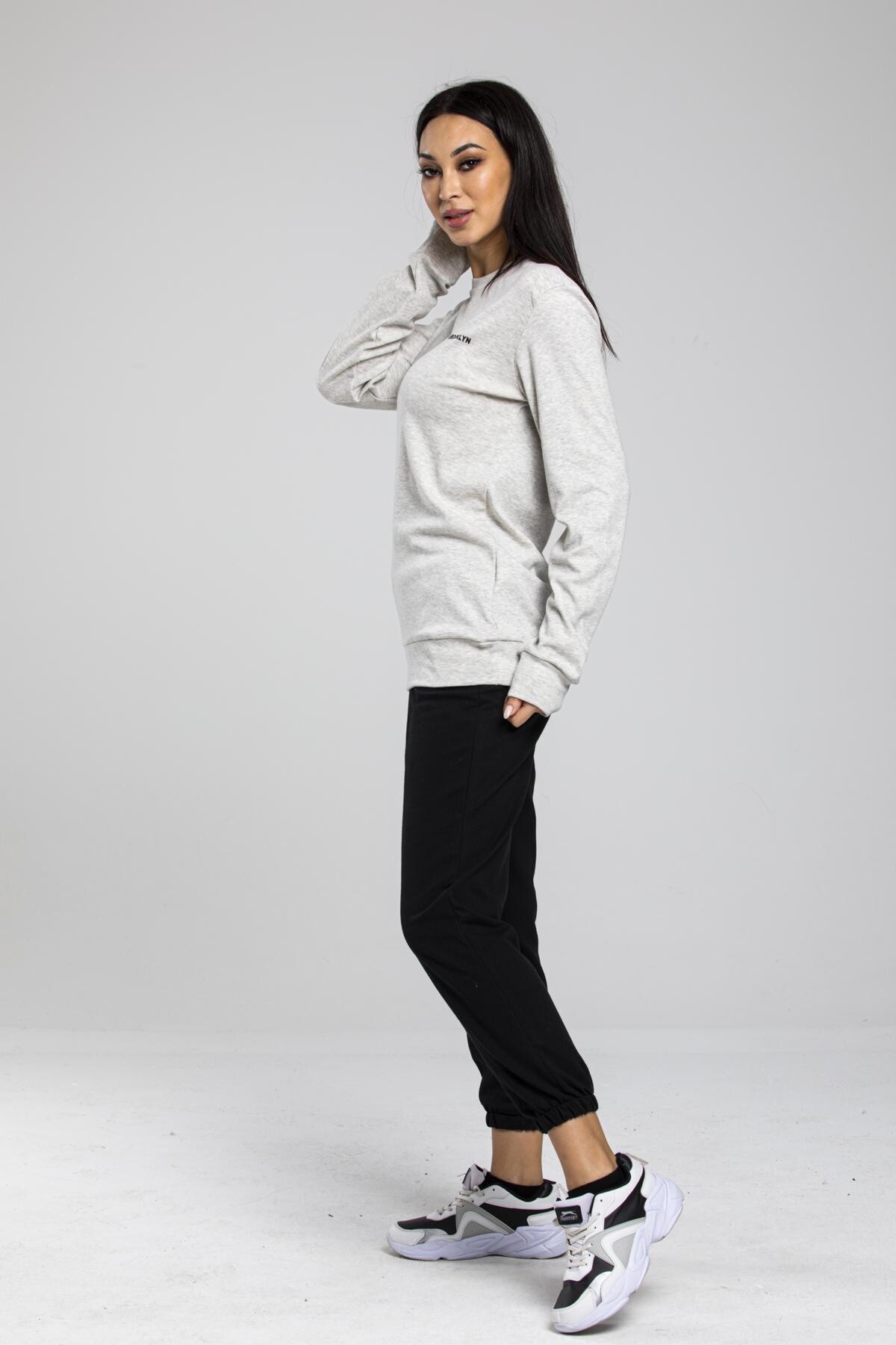 Süperlife Bisiklet Yaka Uzun Kollu Dar Kalıp İnce Sweatshirt SPR21K18