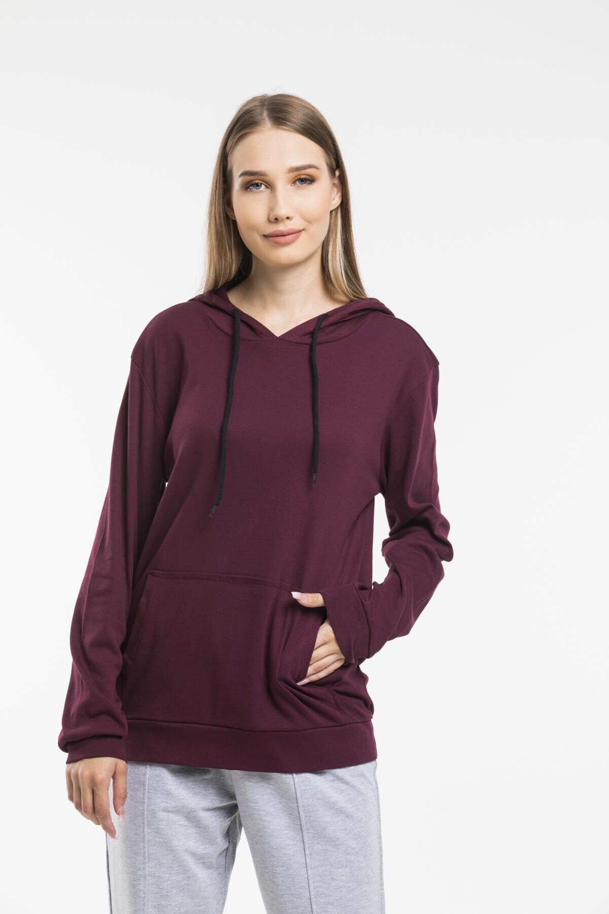 Süperlife Kadın Kapşonlu Regular Fit İnce Sweatshirt spr21k55